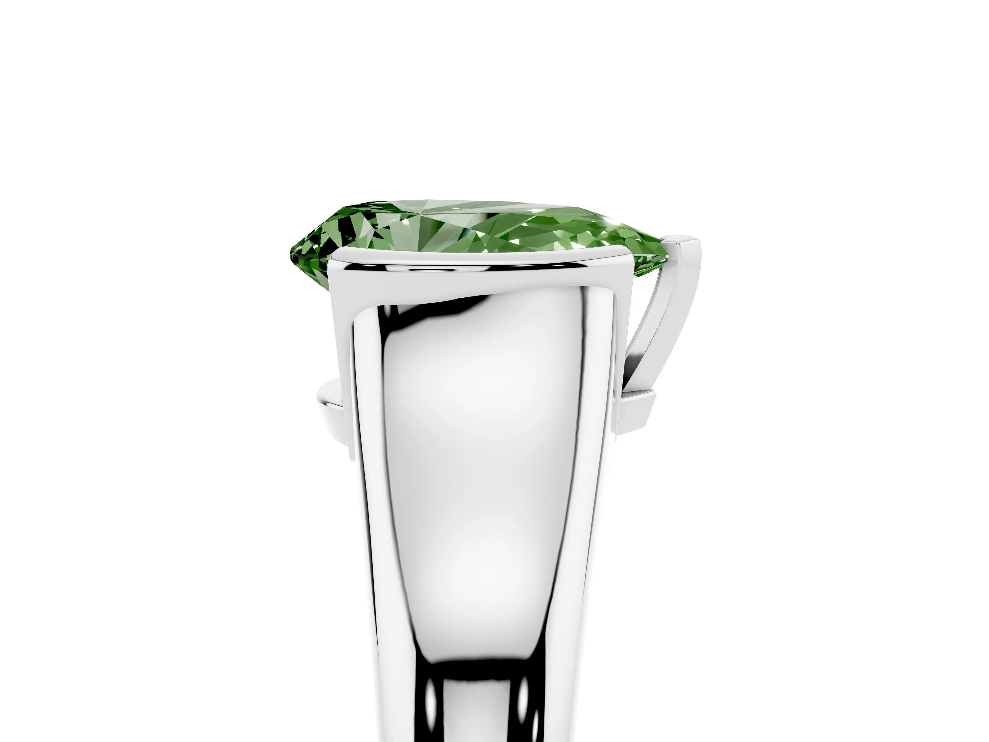 Fancy Green Pear Cut Diamond Solitaire Tension Set Ring Set in White gold with Split Shank Band