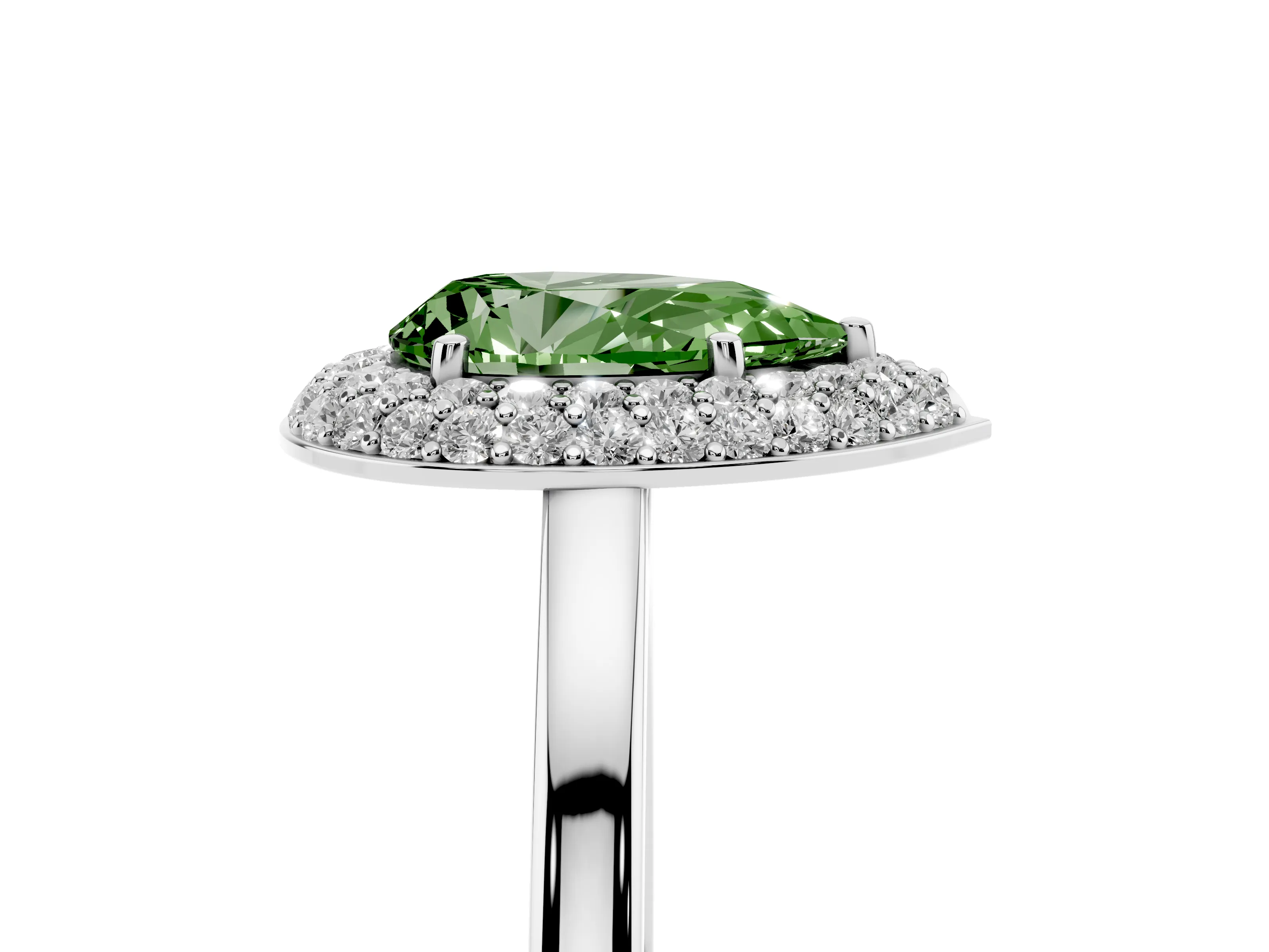 Fancy Green Pear Cut Diamond Halo Engagement Ring Set in Platinum with Solitaire Band and Prong Setting