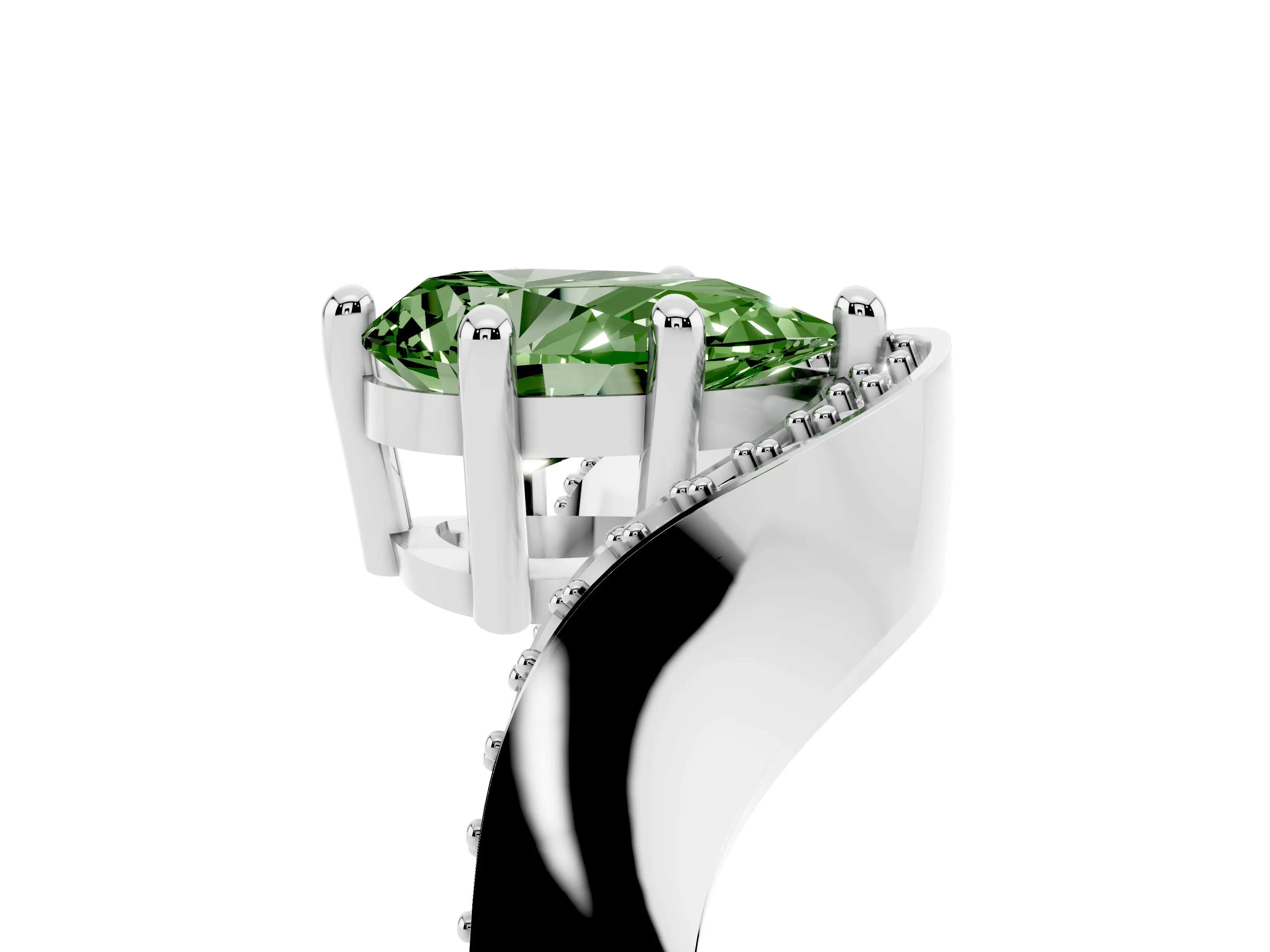 Fancy Green Pear Cut Diamond Solitaire Engagement Ring Set in Silver with Pavé Shoulders