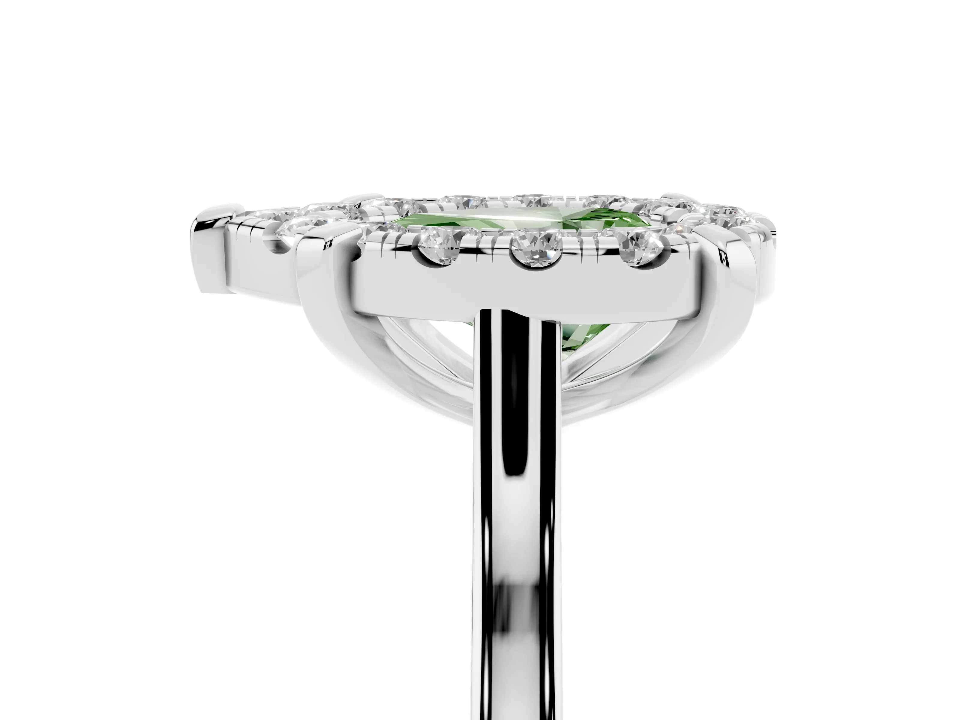 Fancy Green Pear Cut Diamond Cluster Halo Solitaire Ring Set in Silver with Prong Setting