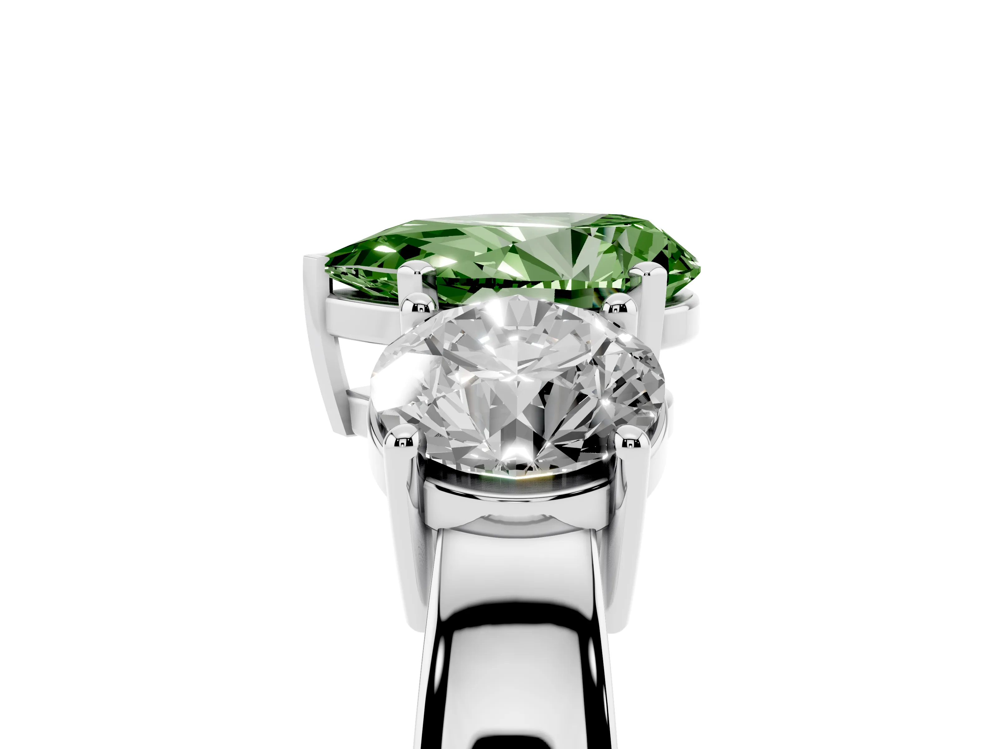 Fancy Green Pear Cut Diamond Three-Stone Ring Set in Silver with Round Side Stones and Classic Band