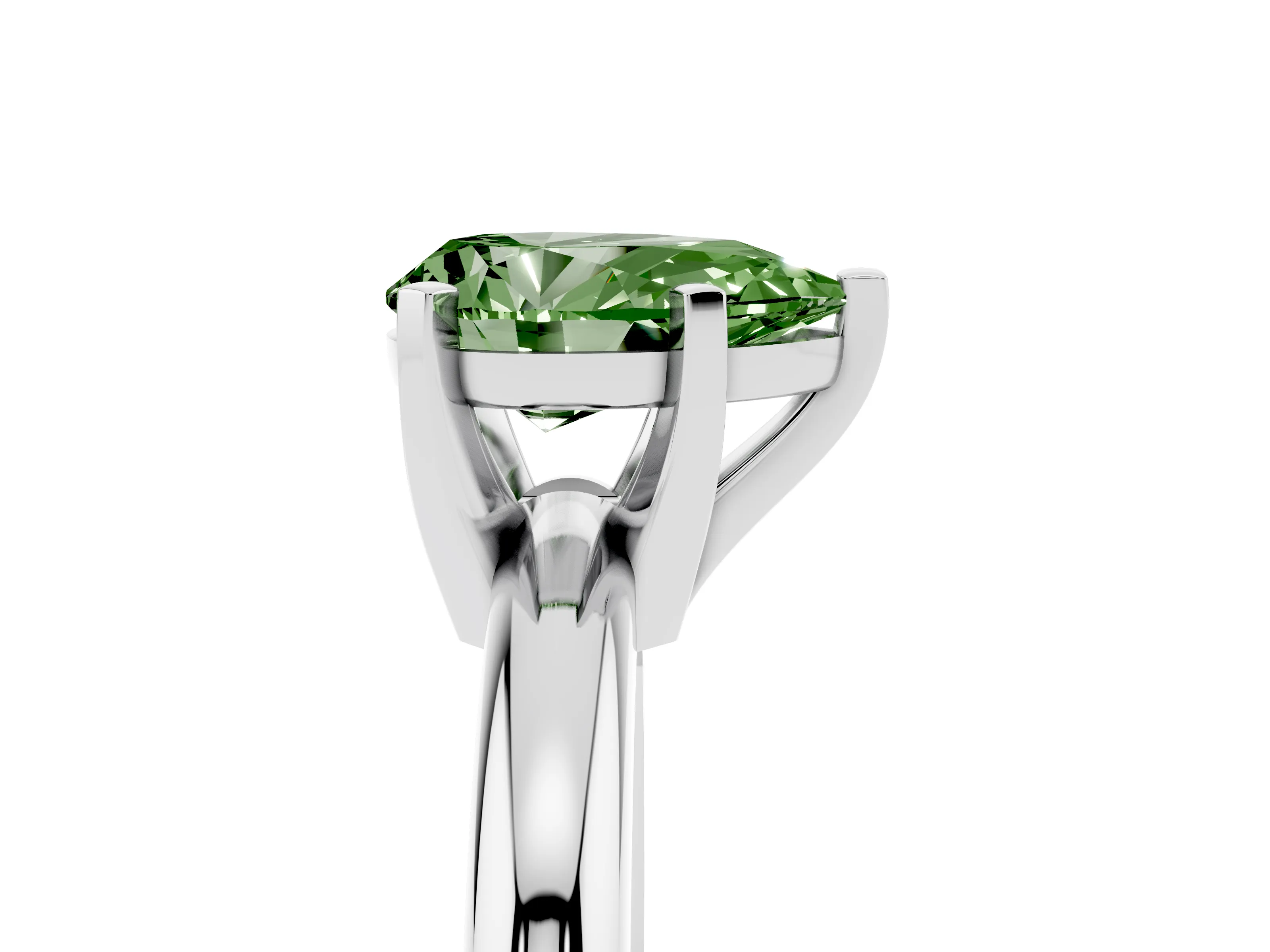 Fancy Green Pear Cut Diamond Solitaire Engagement Ring Set in Platinum with Round Band and Prong Setting