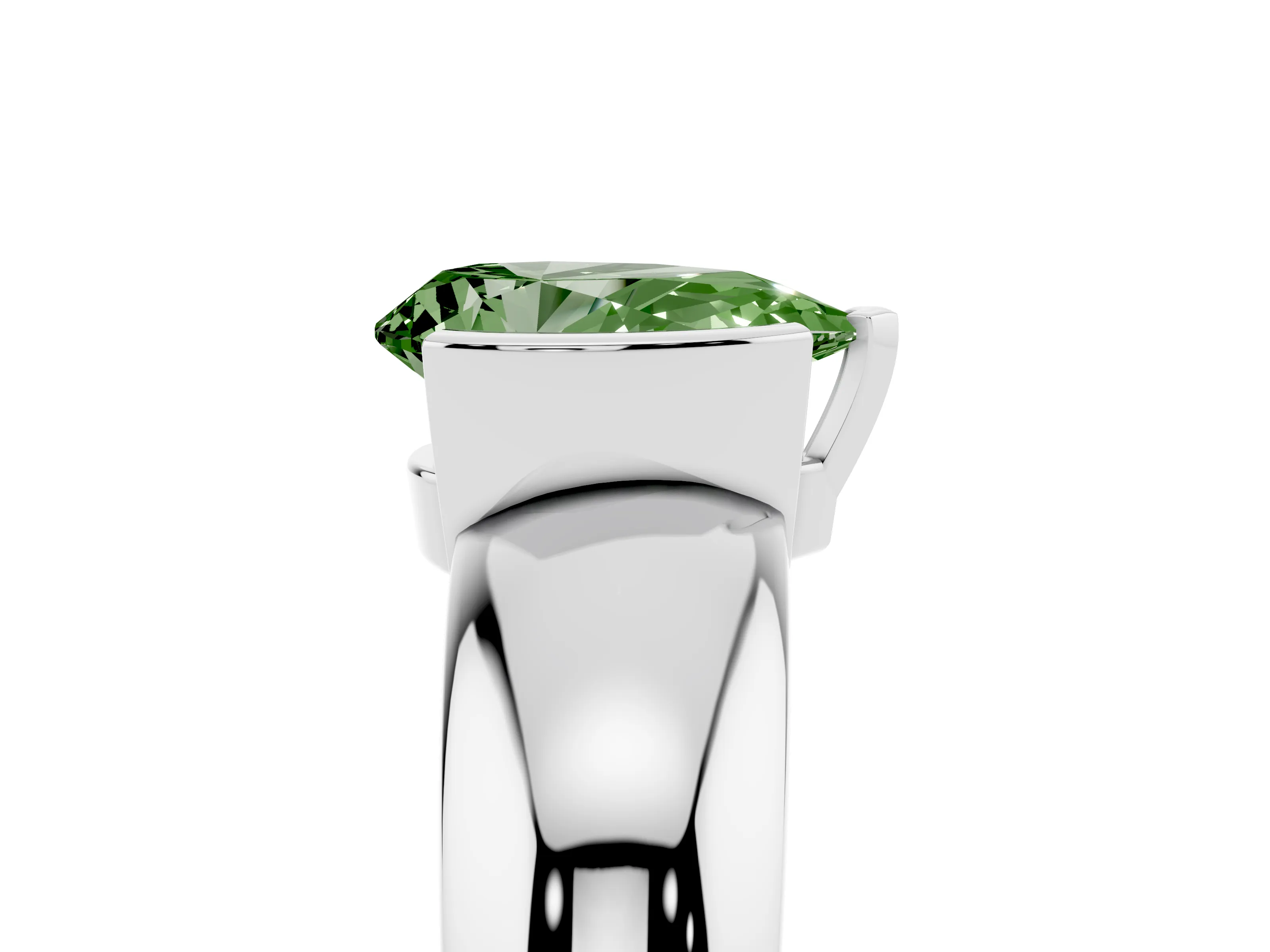 Fancy Green Pear Cut Diamond Solitaire Tension Set Ring Set in White gold with Wide Band