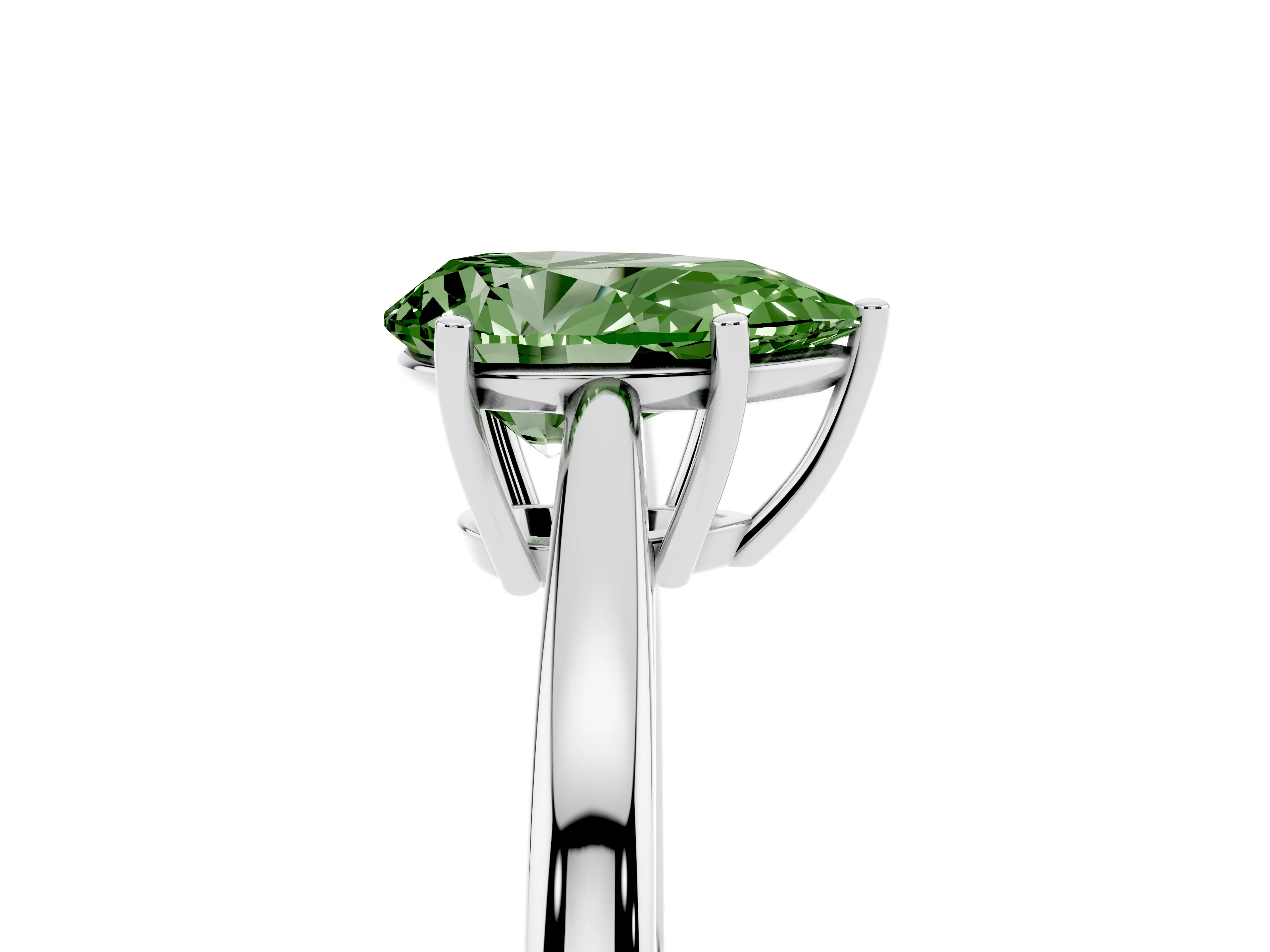 Fancy Green Pear Cut Diamond Solitaire Ring Set in Silver with Split Shank and Prong Setting