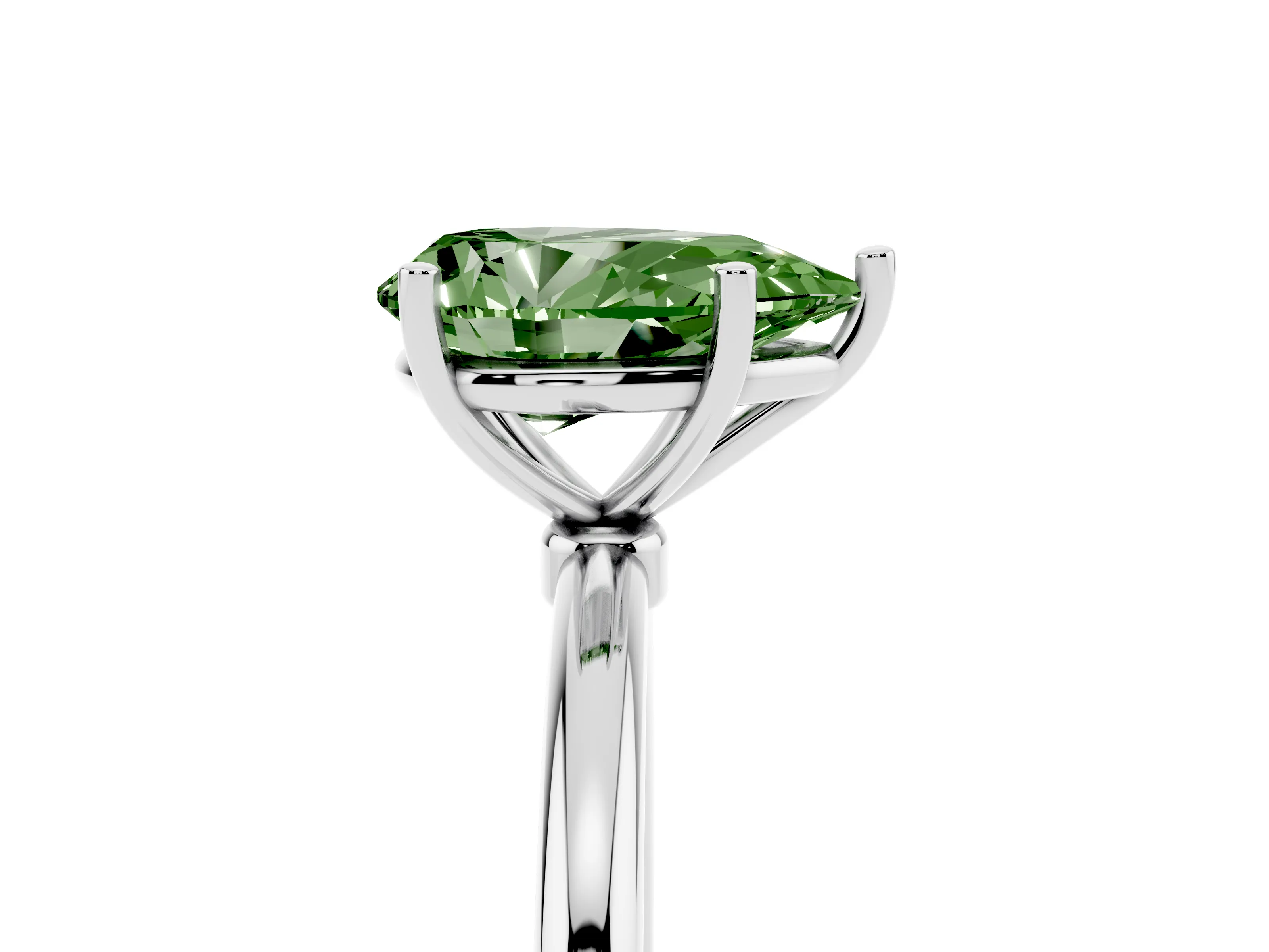 Fancy Green Pear Cut Diamond Solitaire Engagement Ring Set in Silver with Thin Band and Prong Setting