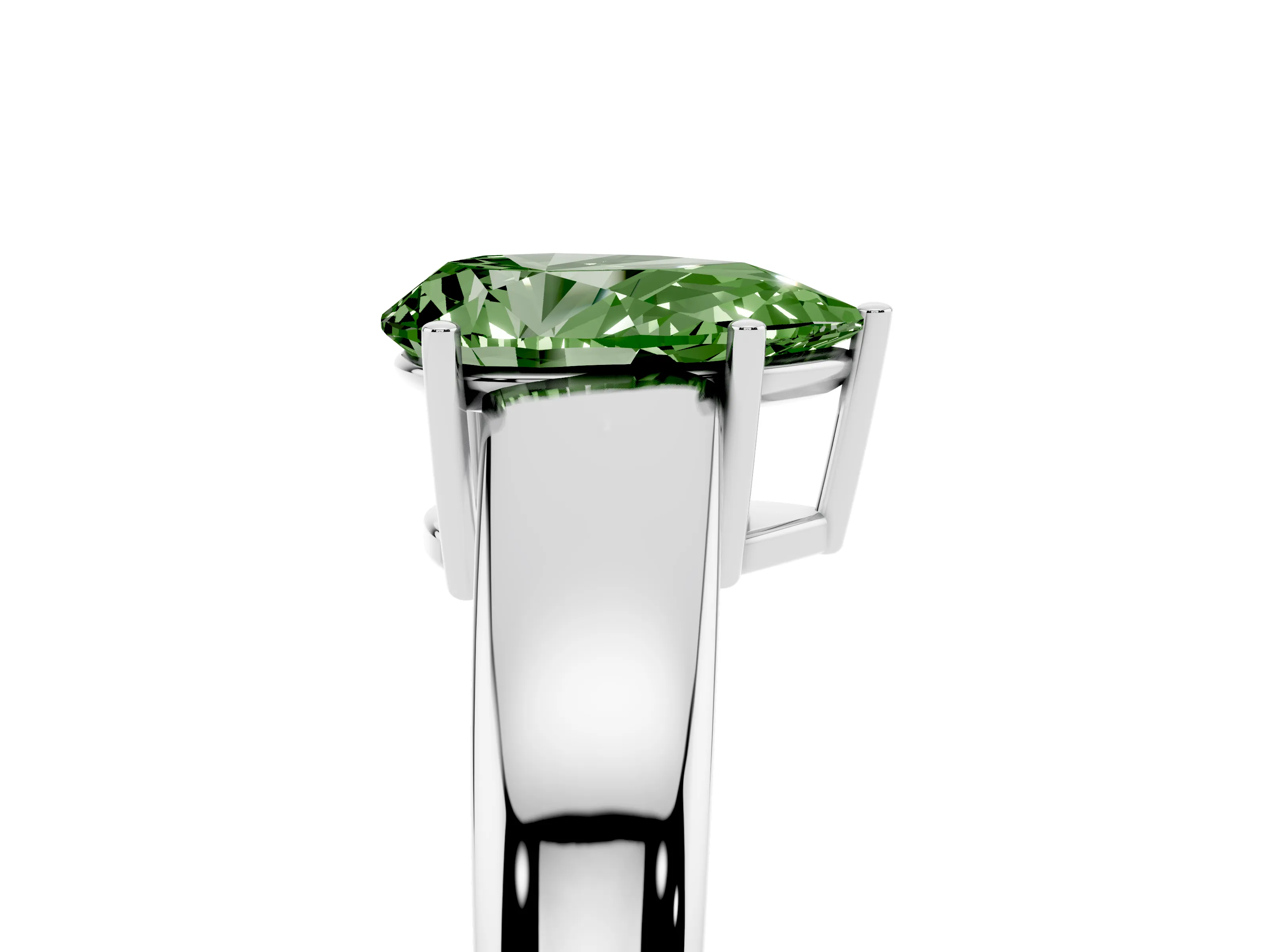 Fancy Green Pear Cut Diamond Solitaire Ring Set in White gold with Tapered Band and Prong Setting