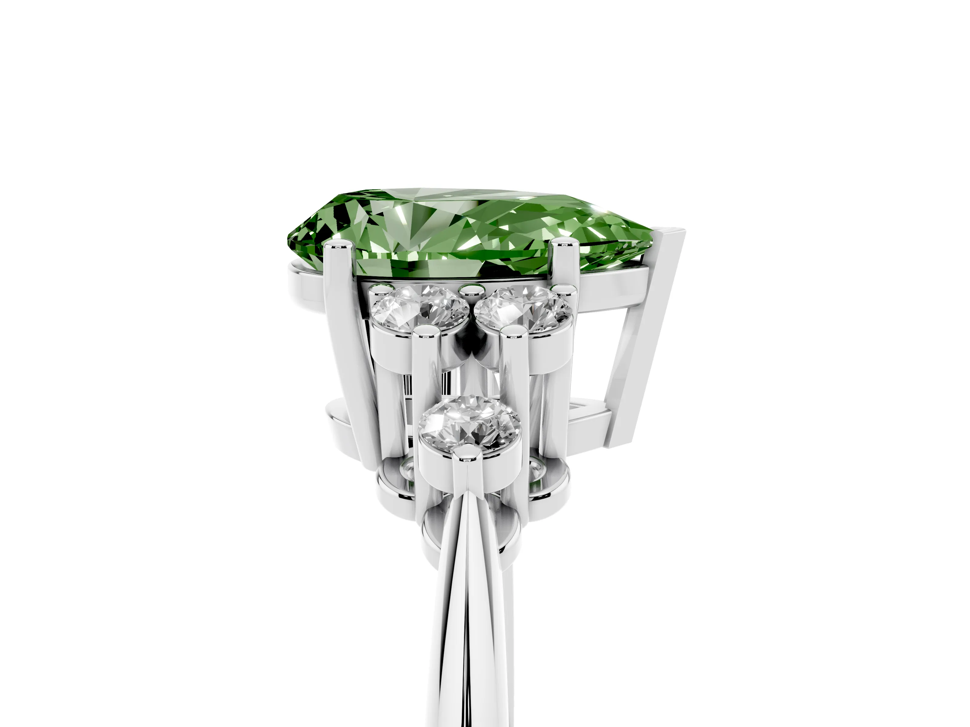 Fancy Green Pear Cut Diamond Cluster Ring Set in White gold with Plain Band and Prong Setting