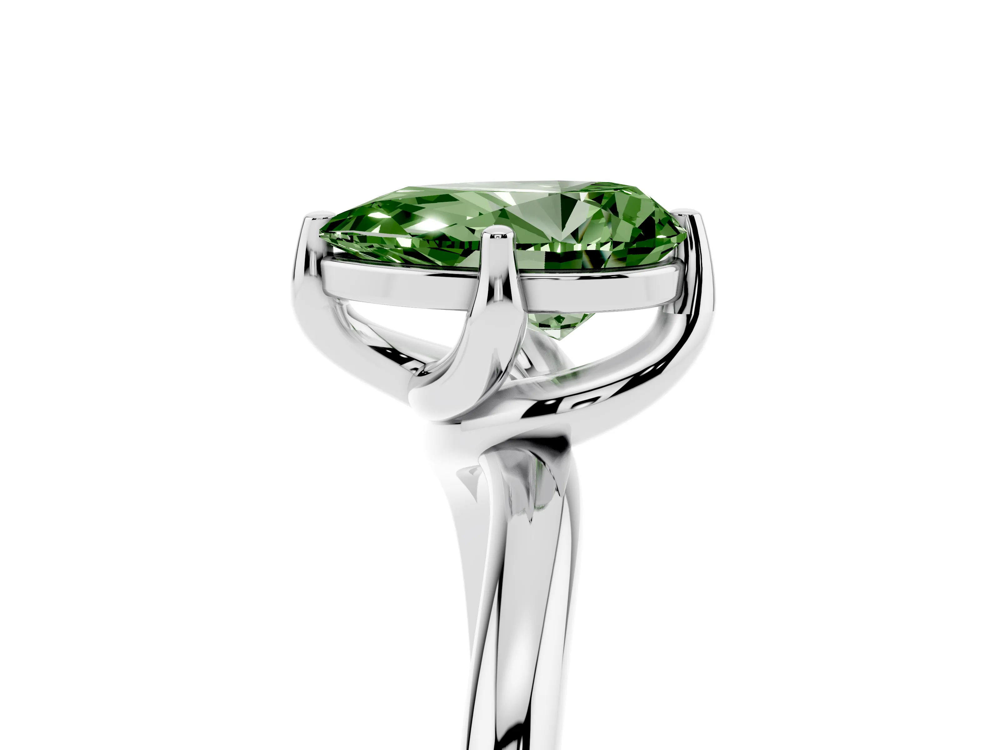 Fancy Green Pear Cut Diamond Solitaire Engagement Ring Set in Platinum with Classic Plain Band