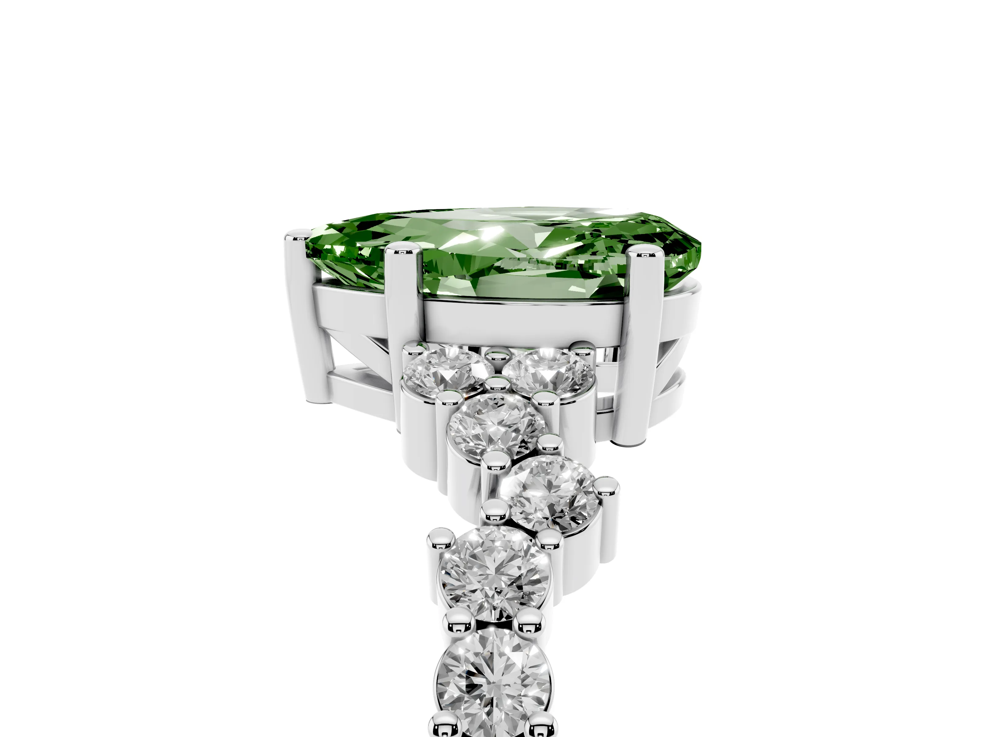 Fancy Green Pear Cut Diamond Ring Set in Platinum with Scattered Round Accents
