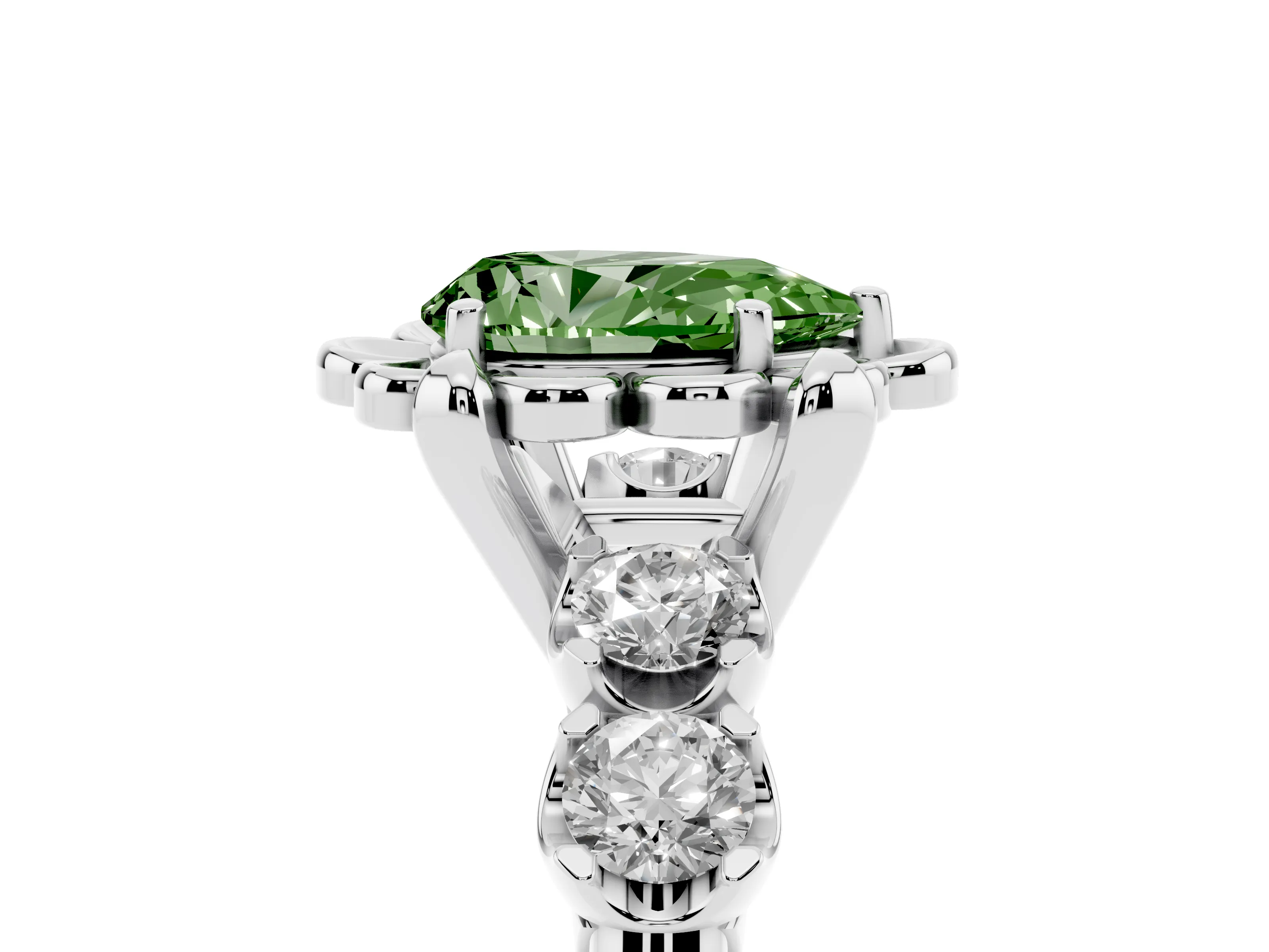Fancy Green Pear Cut Diamond Floral Halo Ring Set in Platinum with Shared Prong Band