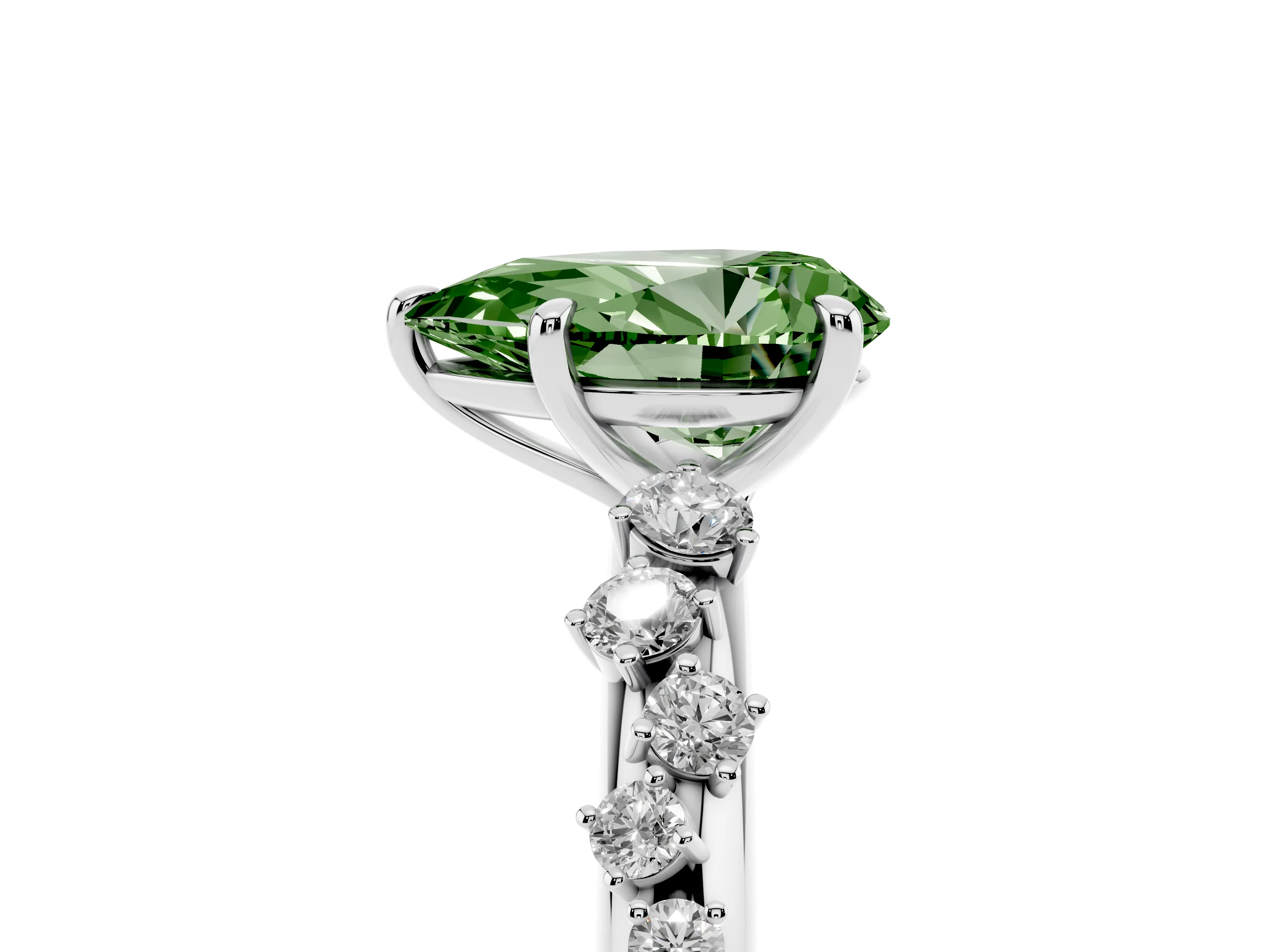 Fancy Green Pear Cut Diamond Cluster Solitaire Ring Set in Platinum with Prong Setting