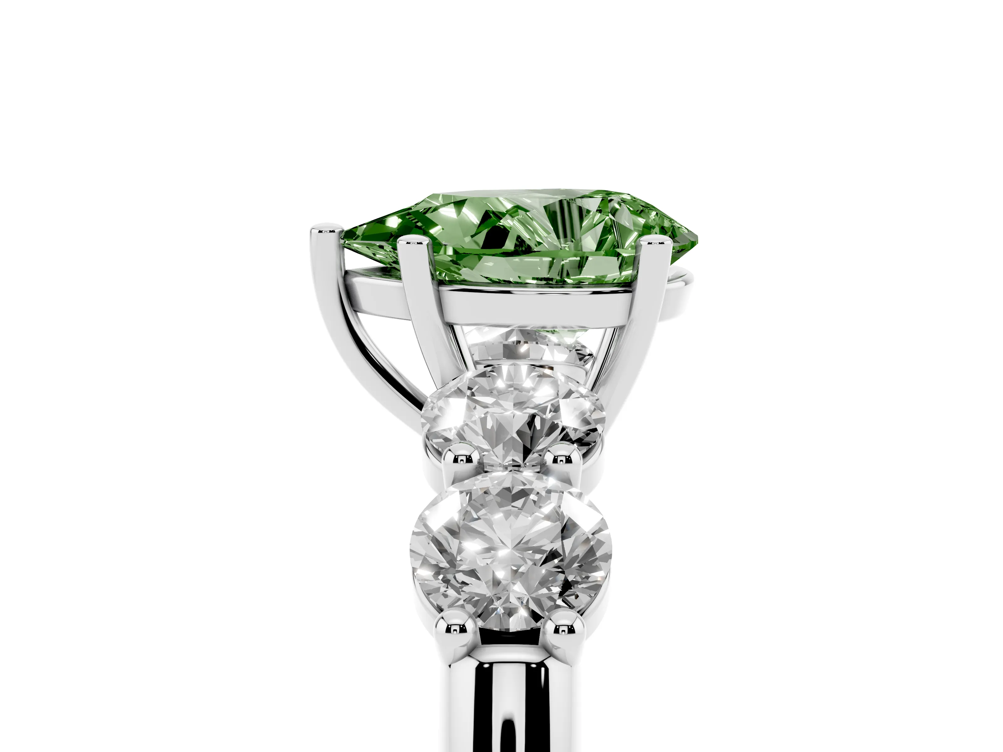 Fancy Green Pear Cut Diamond Five-Stone Prong Set Ring Set in White gold with Classic Band