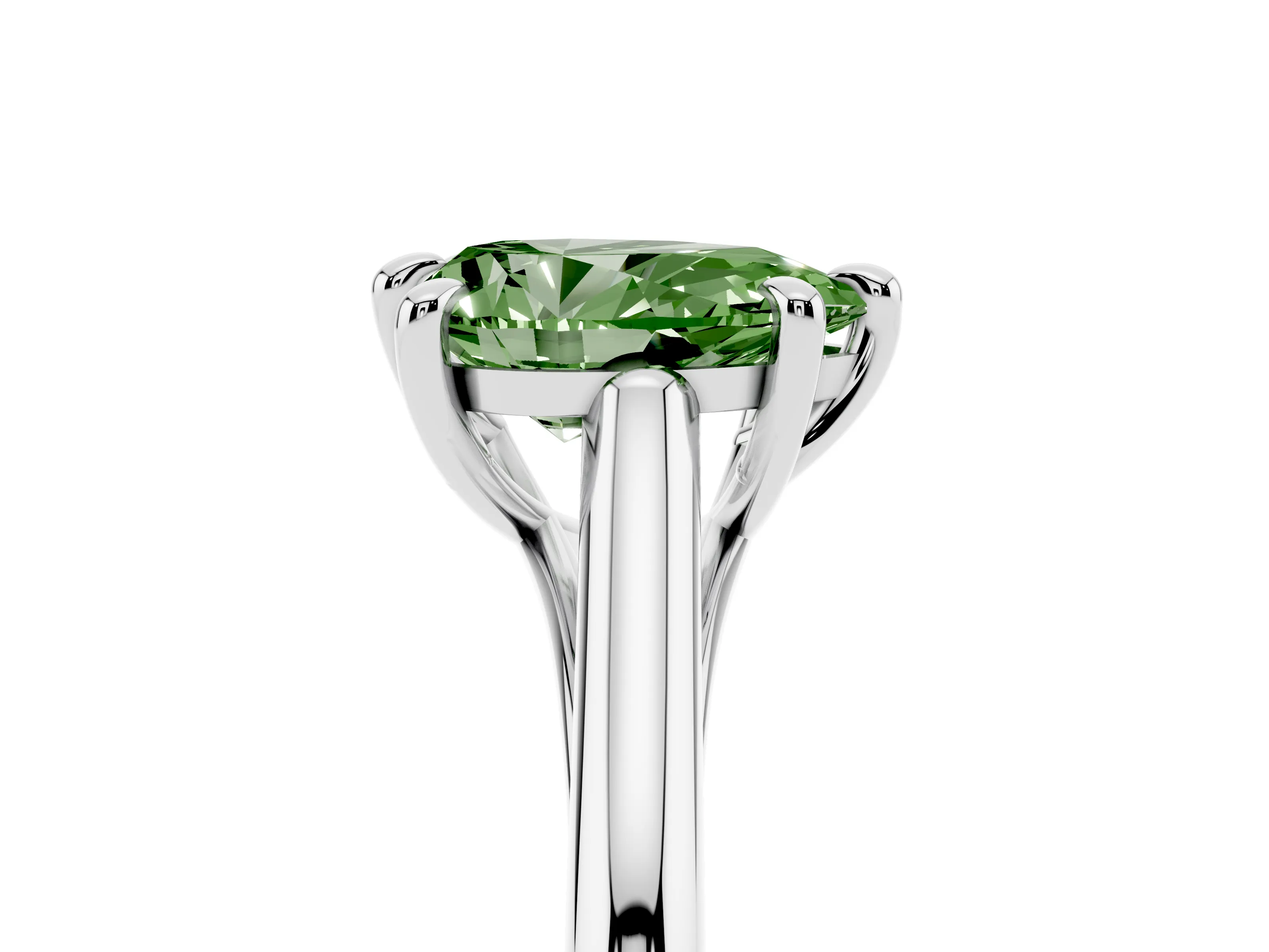 Fancy Green Pear Cut Diamond Solitaire Engagement Ring Set in Silver with Prong Setting and Plain Classic Band