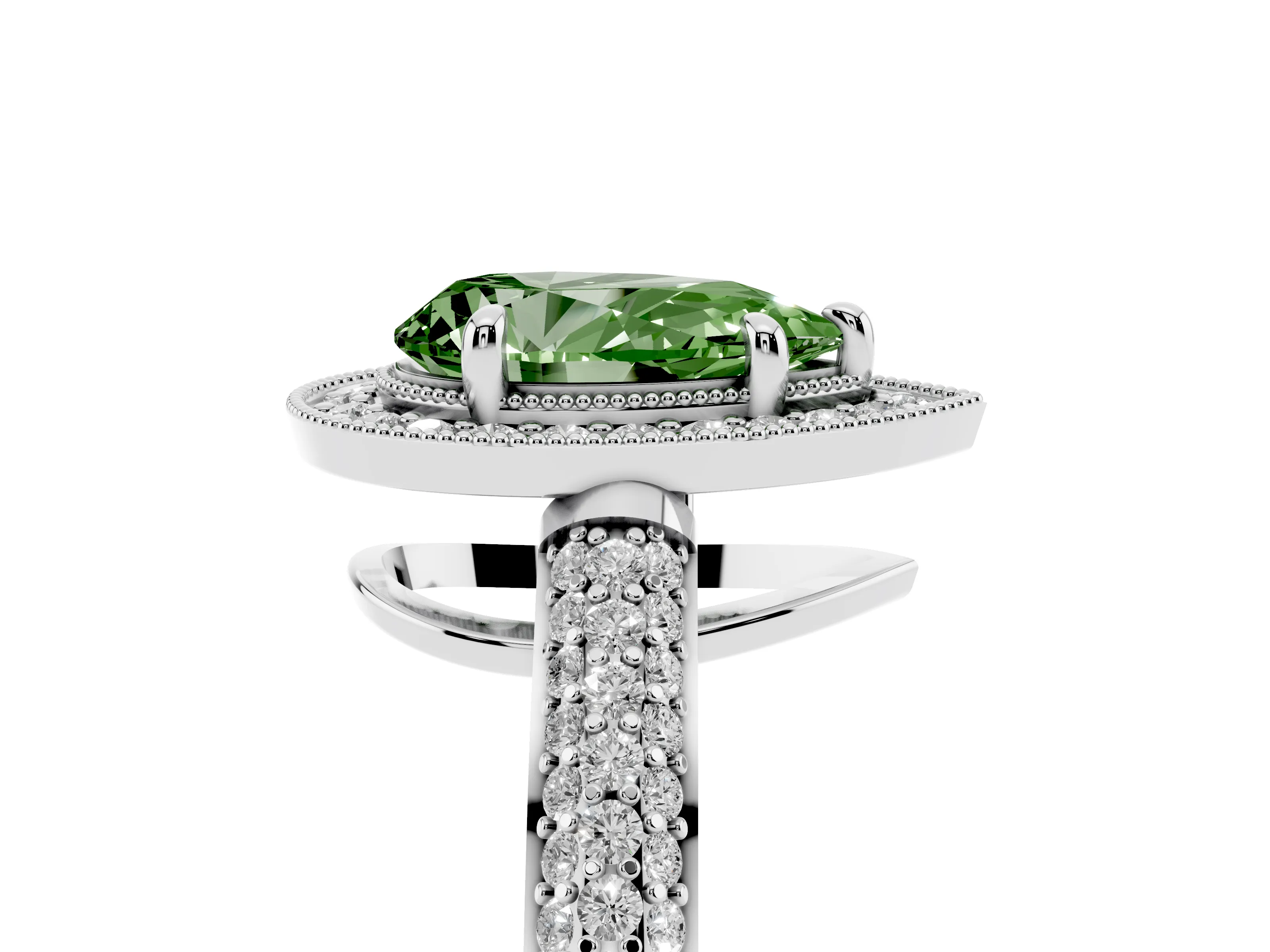 Fancy Green Pear Cut Diamond Halo Pavé Band Set in Platinum with Prong Setting