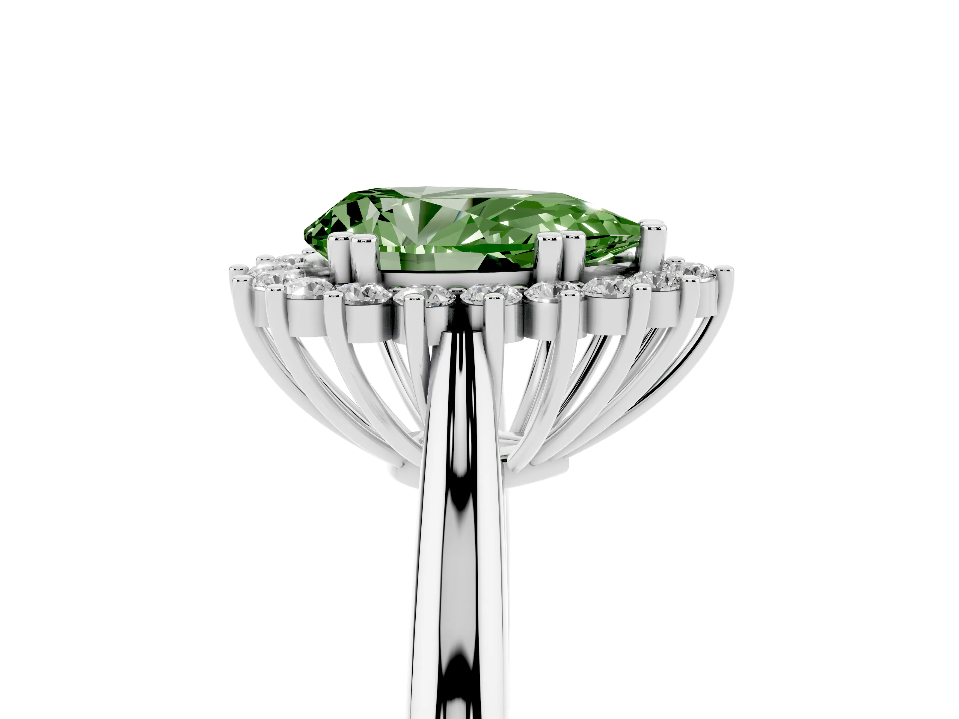 Fancy Green Pear Cut Diamond Halo Ring Set in Silver with Plain Solitaire Band and Prong Setting