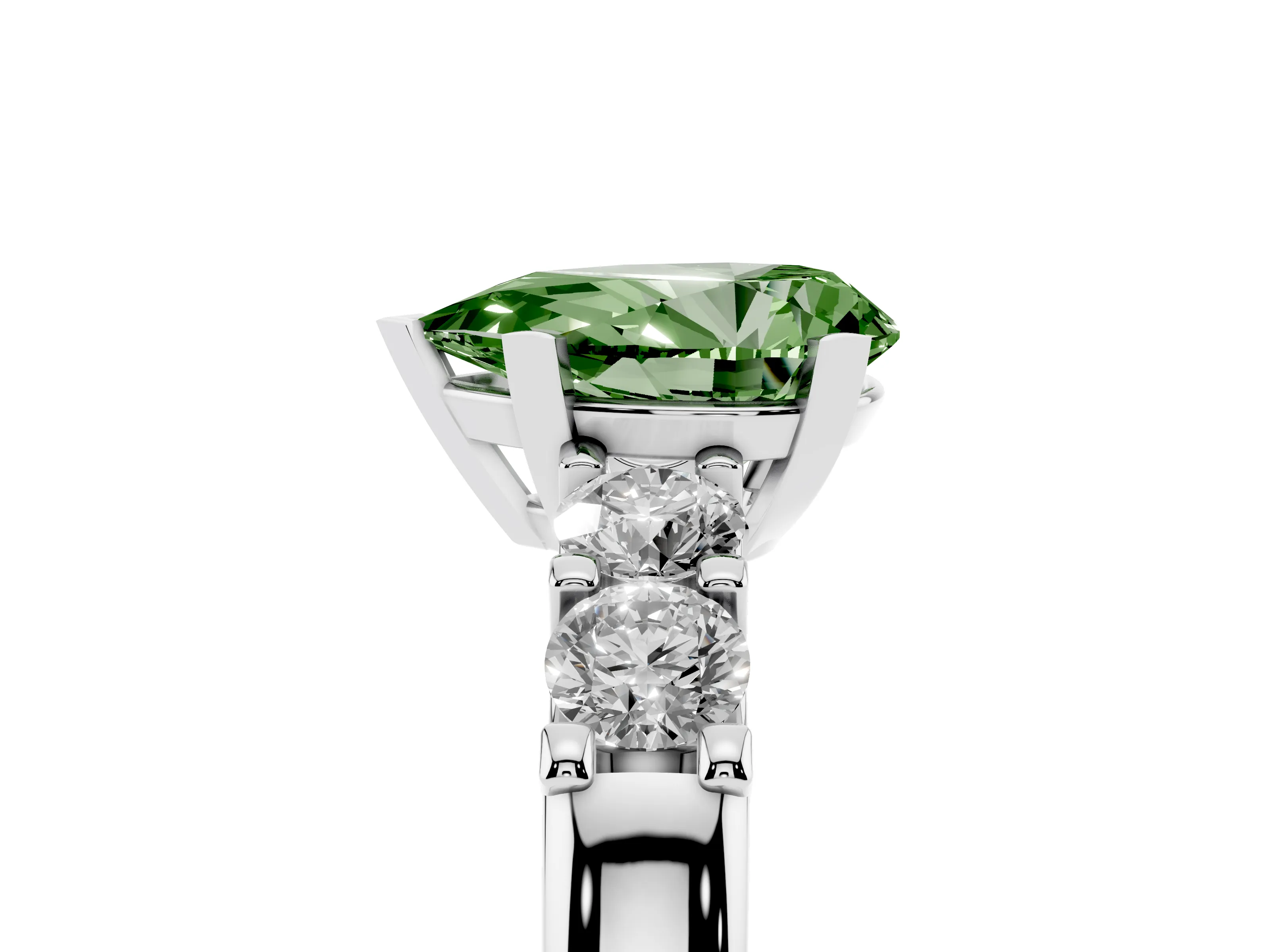 Fancy Green Pear Cut Diamond Five-Stone Prong Set Engagement Ring Set in Platinum with Channel Band