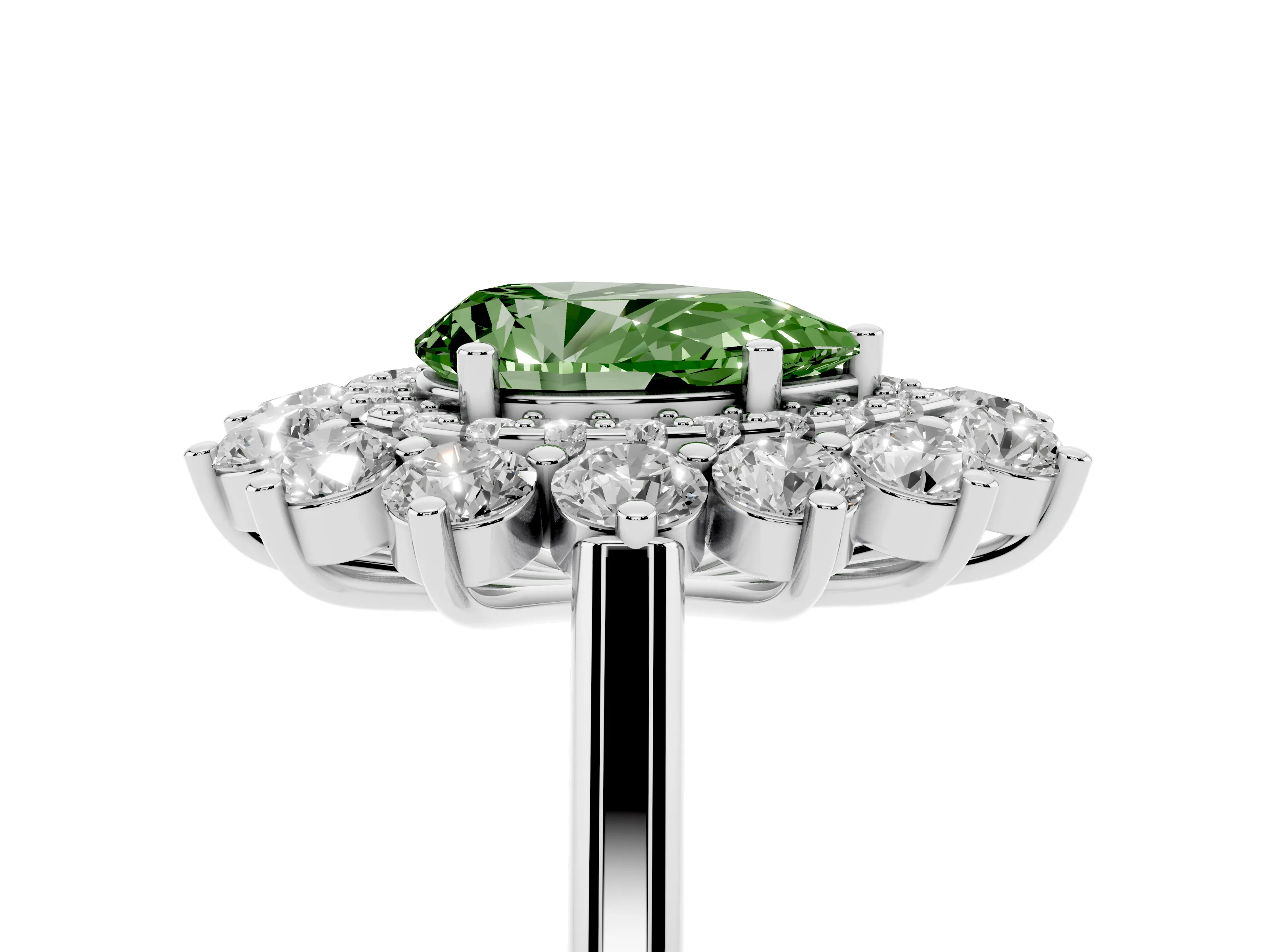 Fancy Green Pear Cut Diamond Floral Double Halo Ring Set in White gold with Round Petals