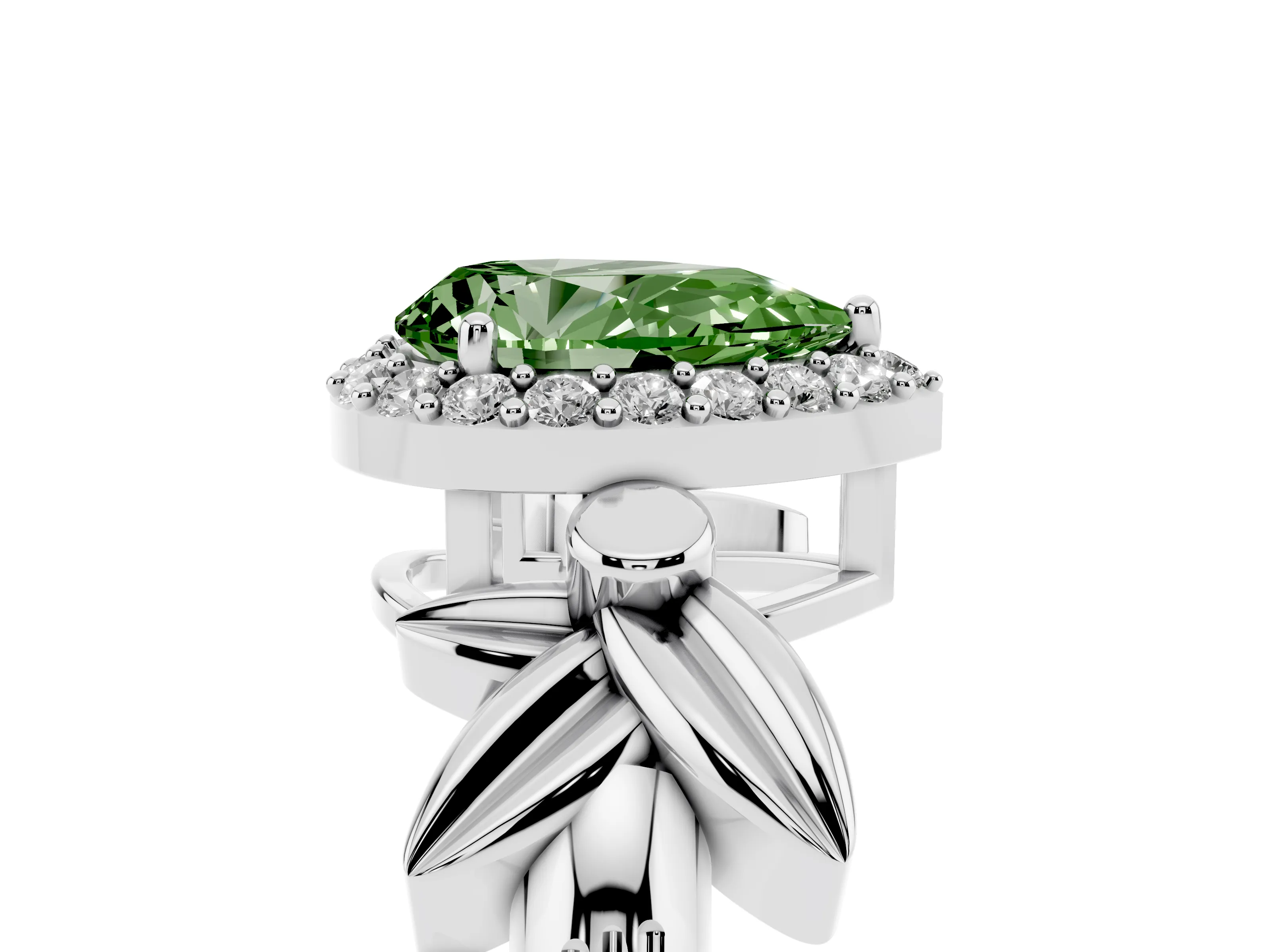 Fancy Green Pear Cut Diamond Halo Floral Band Ring Set in White gold with Prong Setting