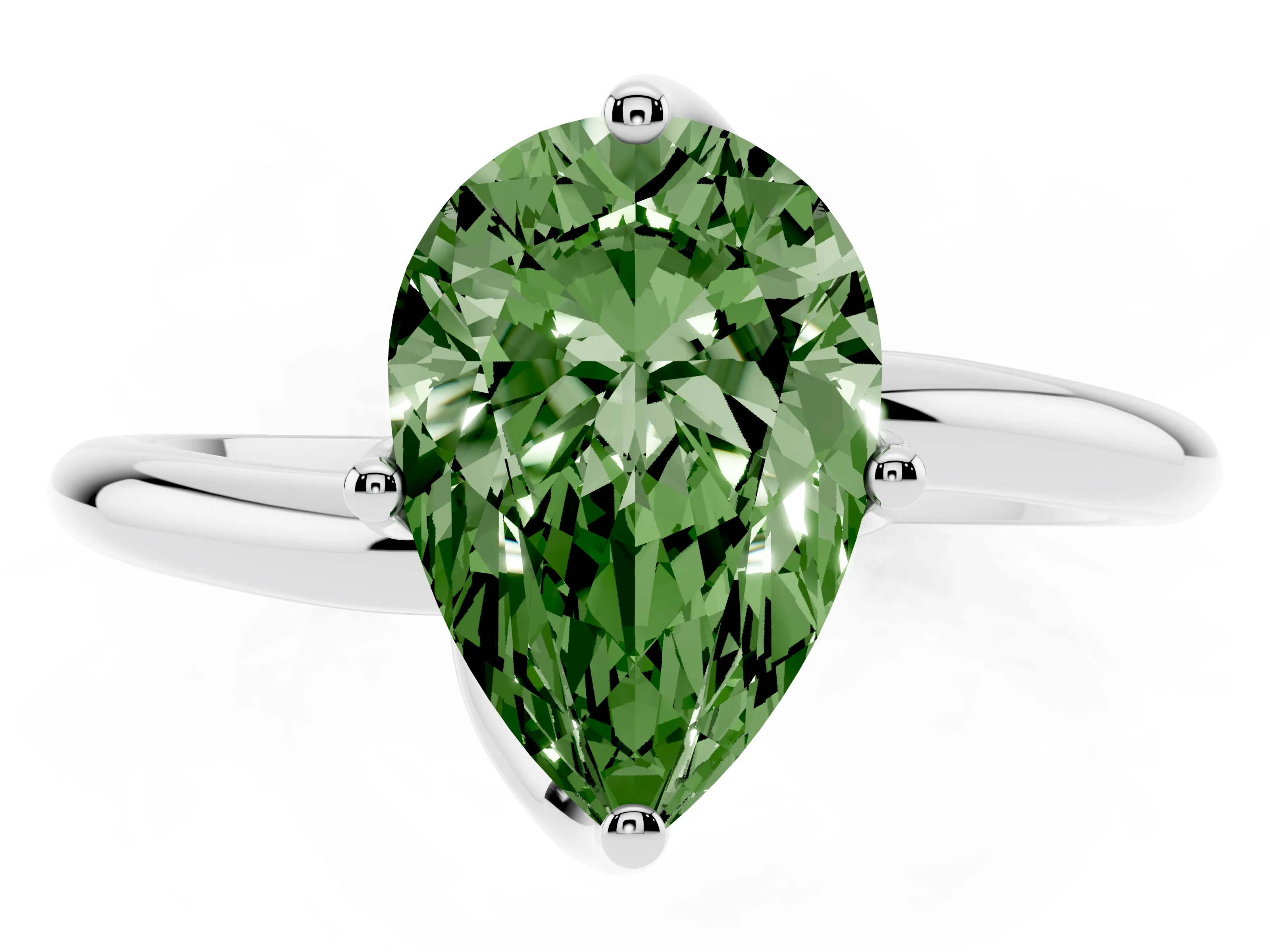 Fancy Green Pear Cut Diamond Solitaire Engagement Ring Set in Platinum with Classic Plain Band