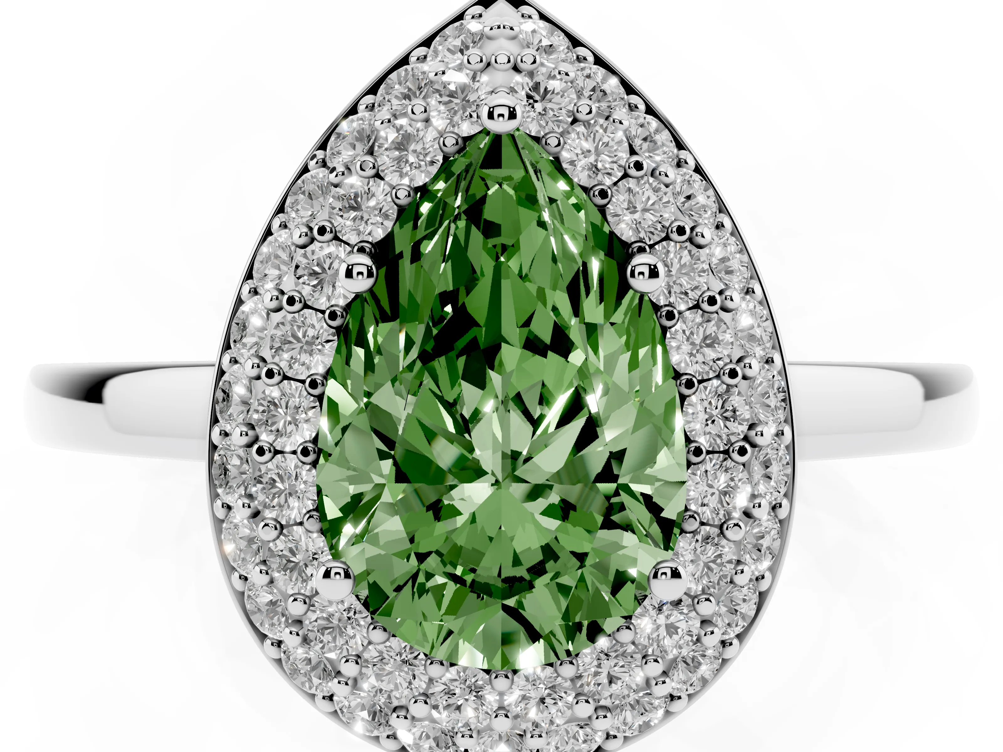 Fancy Green Pear Cut Diamond Halo Engagement Ring Set in Platinum with Solitaire Band and Prong Setting