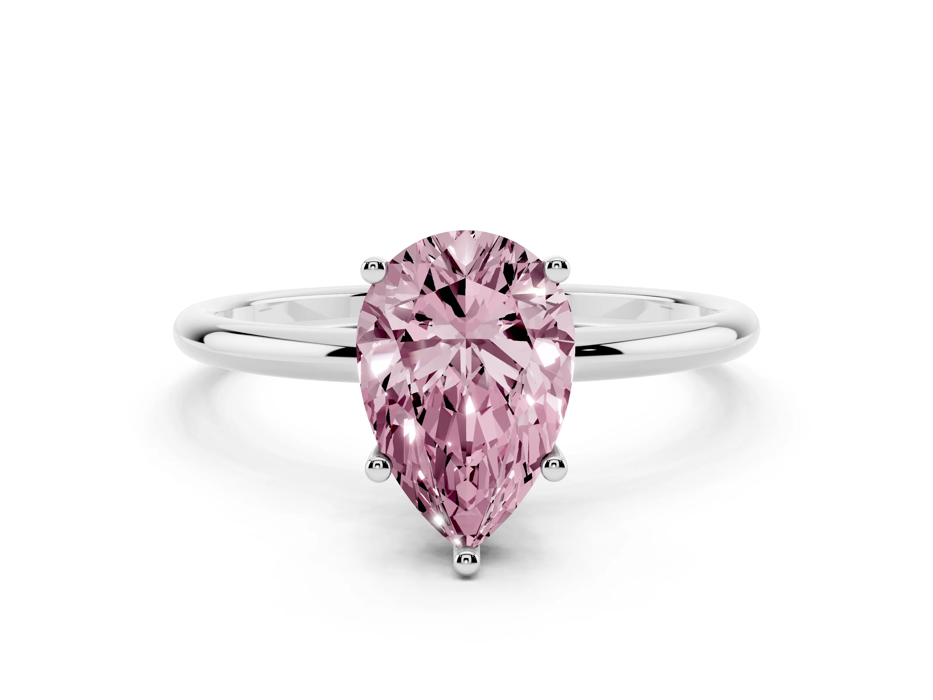 Fancy Pink Pear Cut Diamond Solitaire Engagement Ring Set in Platinum with Thin Band and Prong Setting