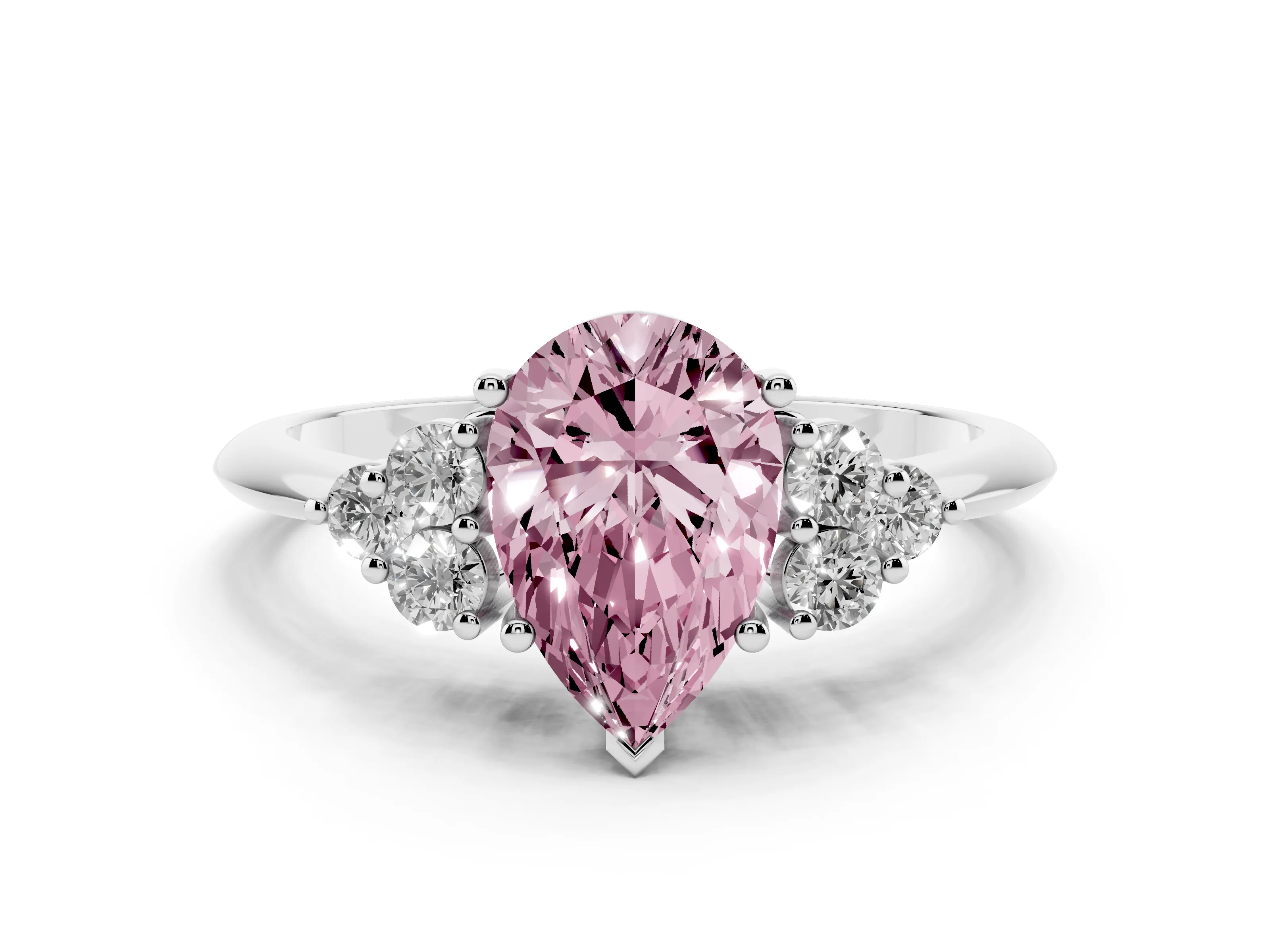 Fancy Pink Pear Cut Diamond Cluster Ring Set in Platinum with Plain Band and Prong Setting