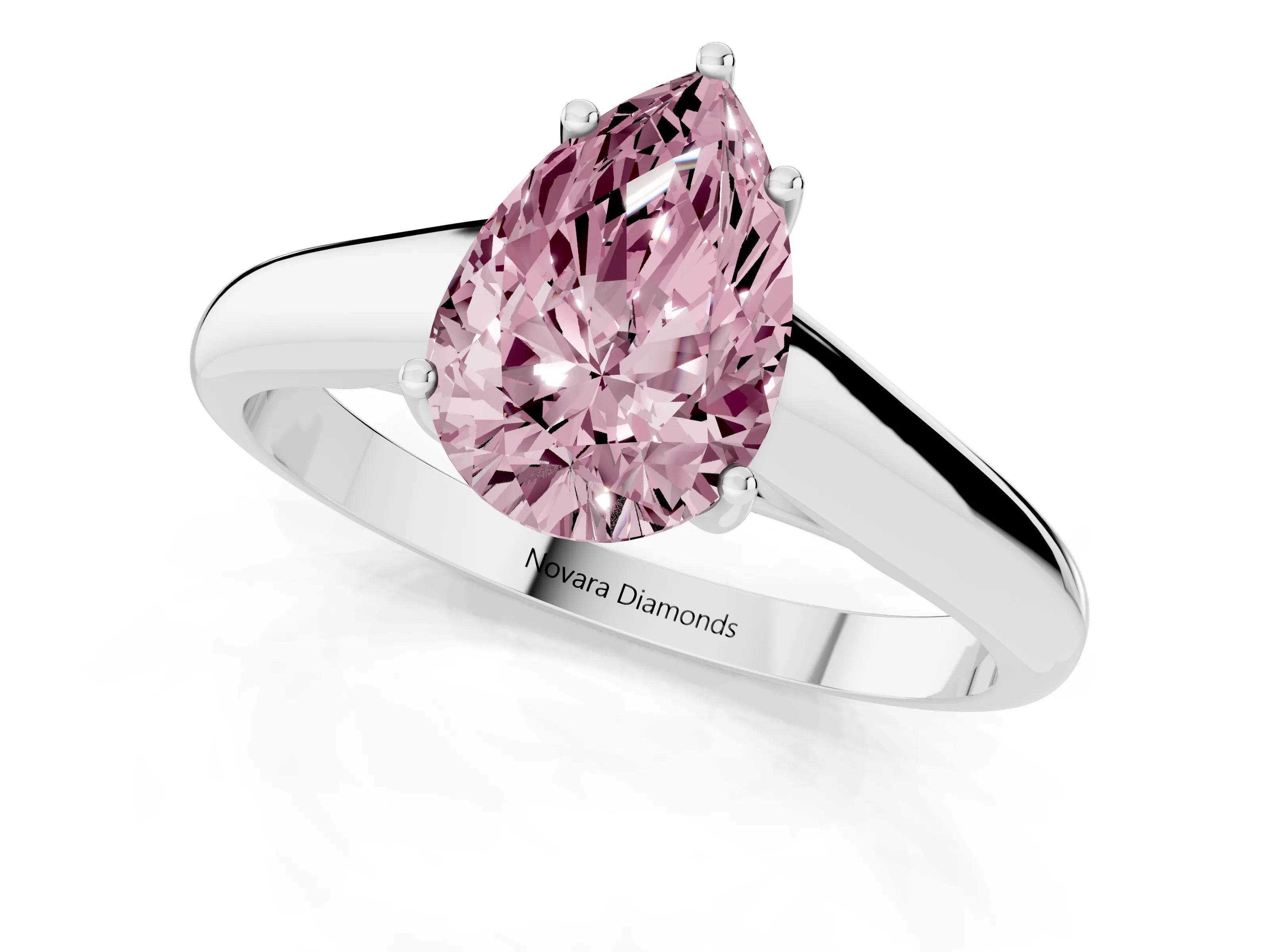 Fancy Pink Pear Cut Diamond Solitaire Engagement Ring Set in Silver with Subtly Tapered Band and Prong Setting