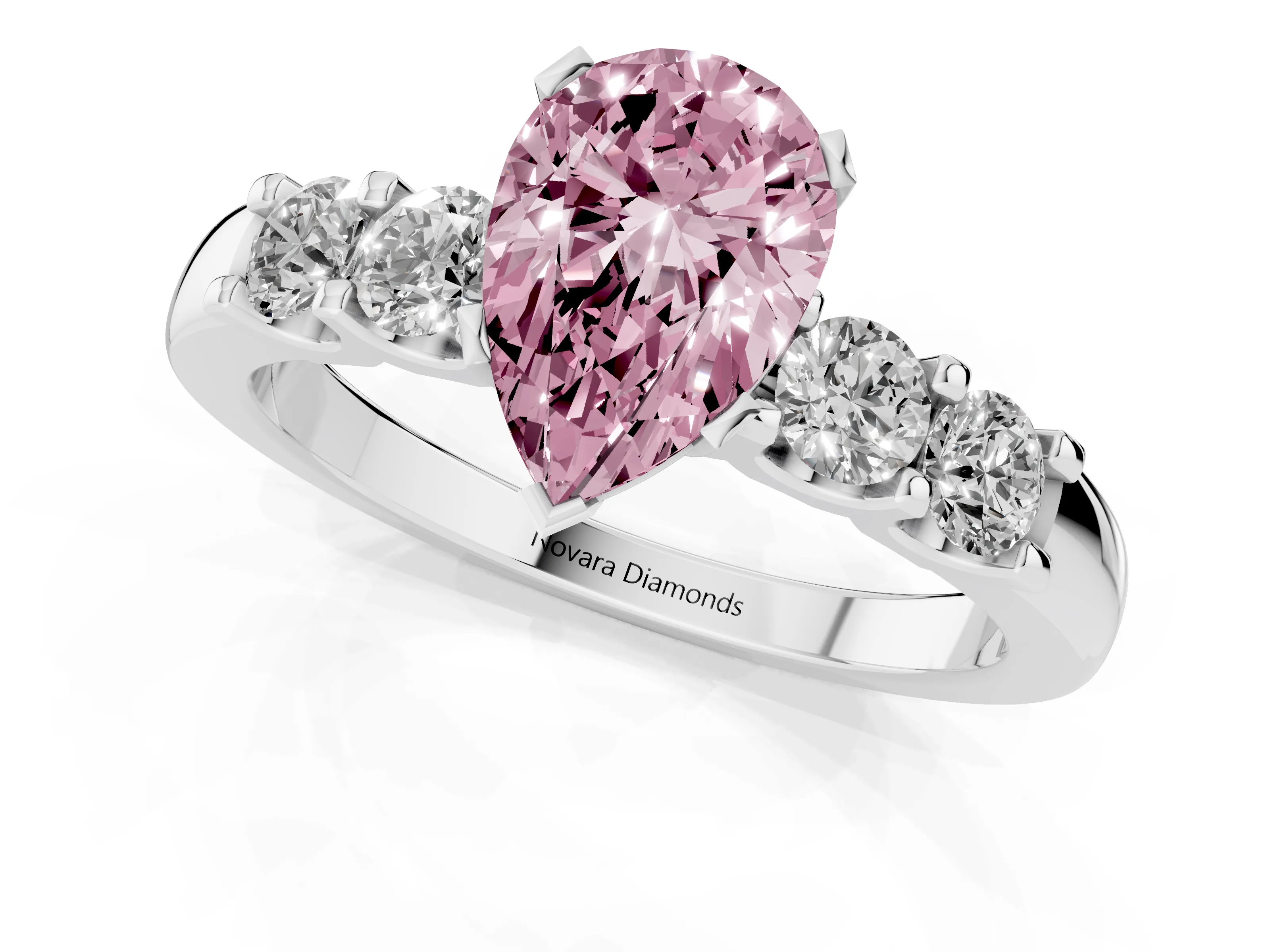 Fancy Pink Pear Cut Diamond Five-Stone Prong Set Engagement Ring Set in Platinum with Channel Band