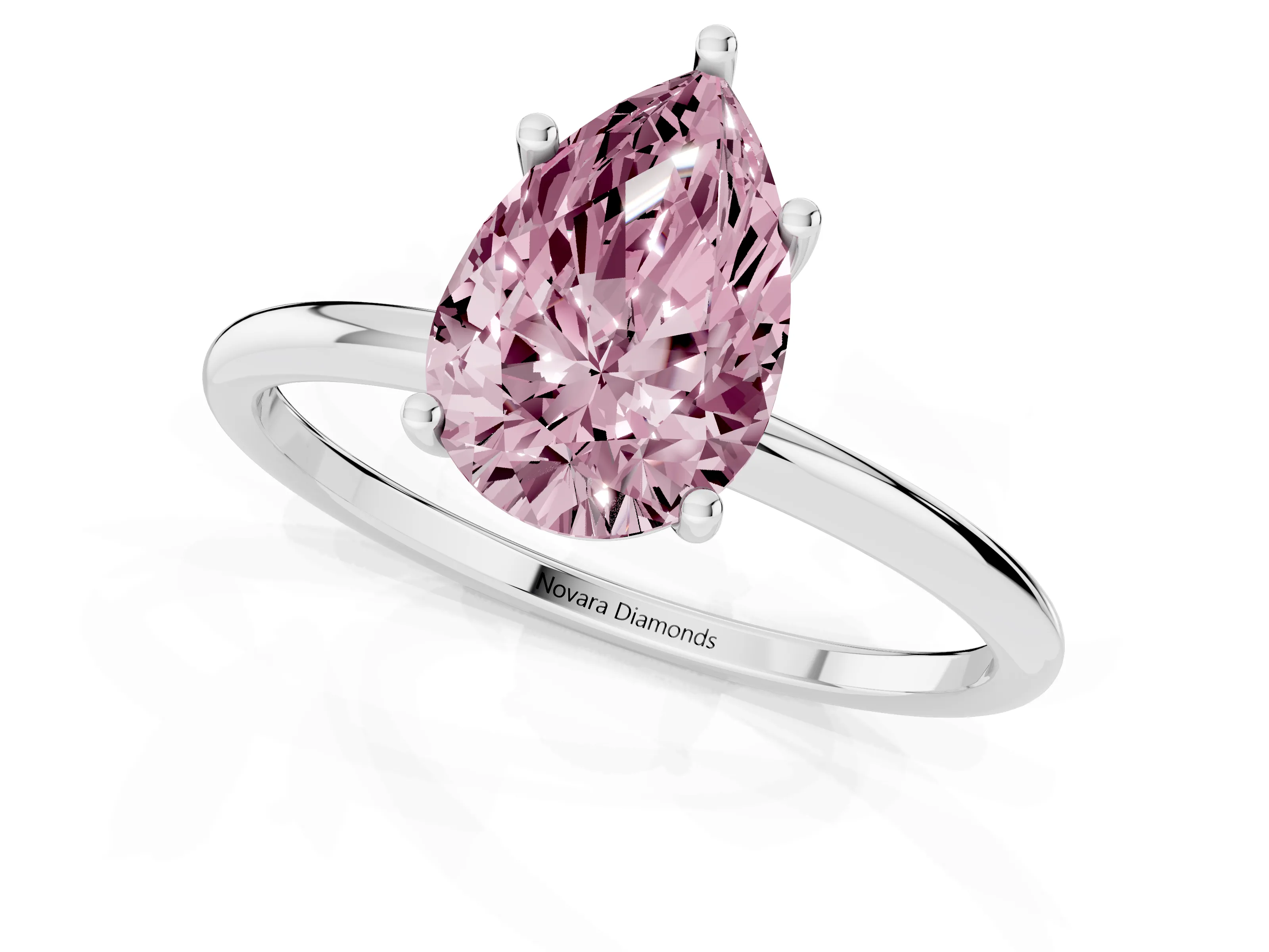 Fancy Pink Pear Cut Diamond Solitaire Engagement Ring Set in Platinum with Thin Band and Prong Setting – second view
