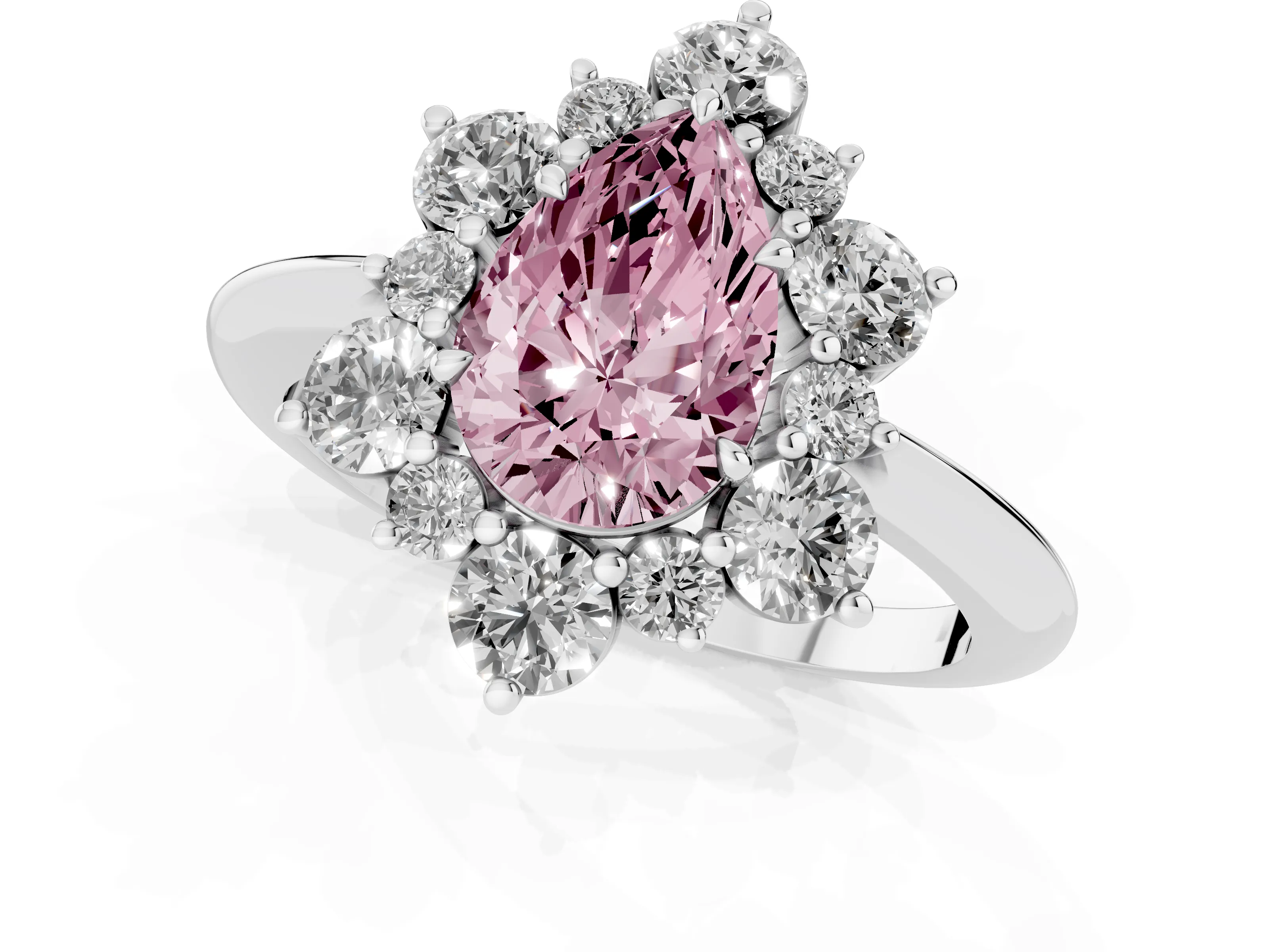 Fancy Pink Pear Cut Diamond Cluster Halo Ring Set in Platinum with Solitaire Band and Prong Setting – second view
