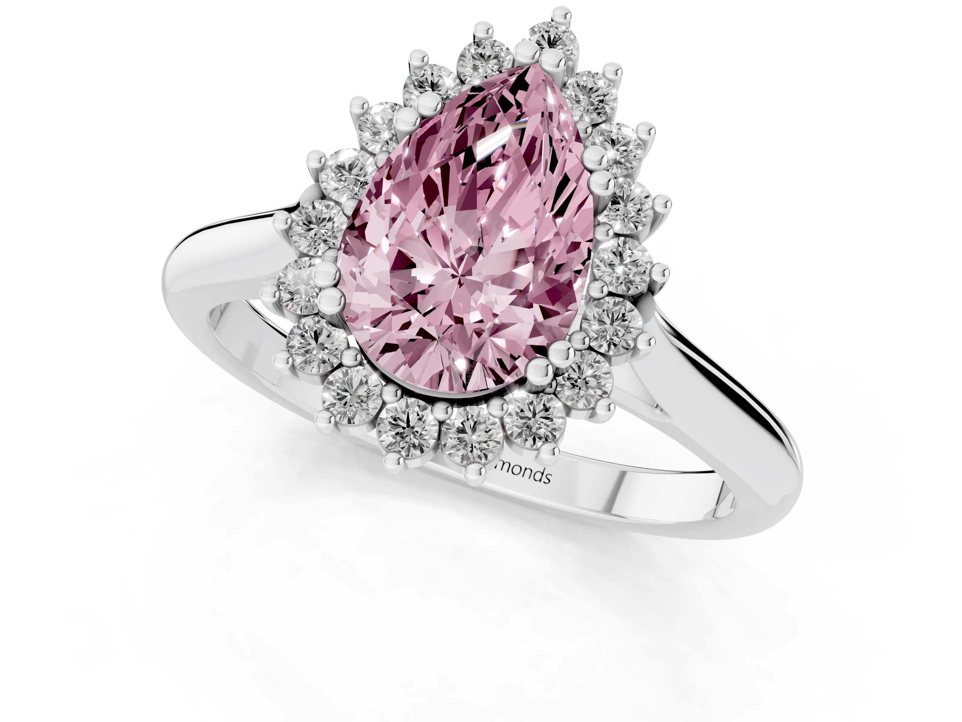 Fancy Pink Pear Cut Diamond Halo Ring Set in Silver with Plain Solitaire Band and Prong Setting