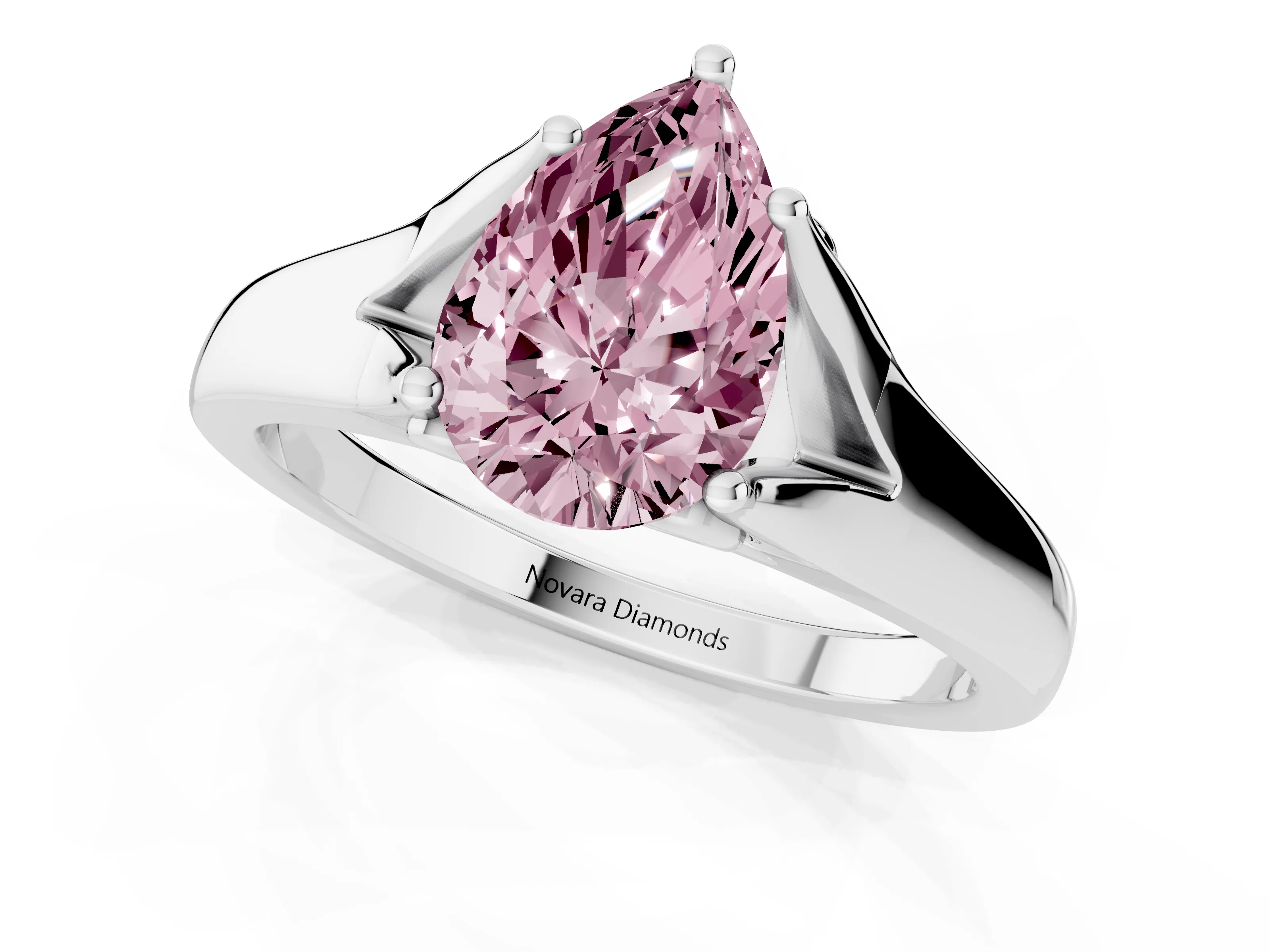 Fancy Pink Pear Cut Diamond Solitaire Ring Set in Silver with Arched Cathedral Band and Prong Setting