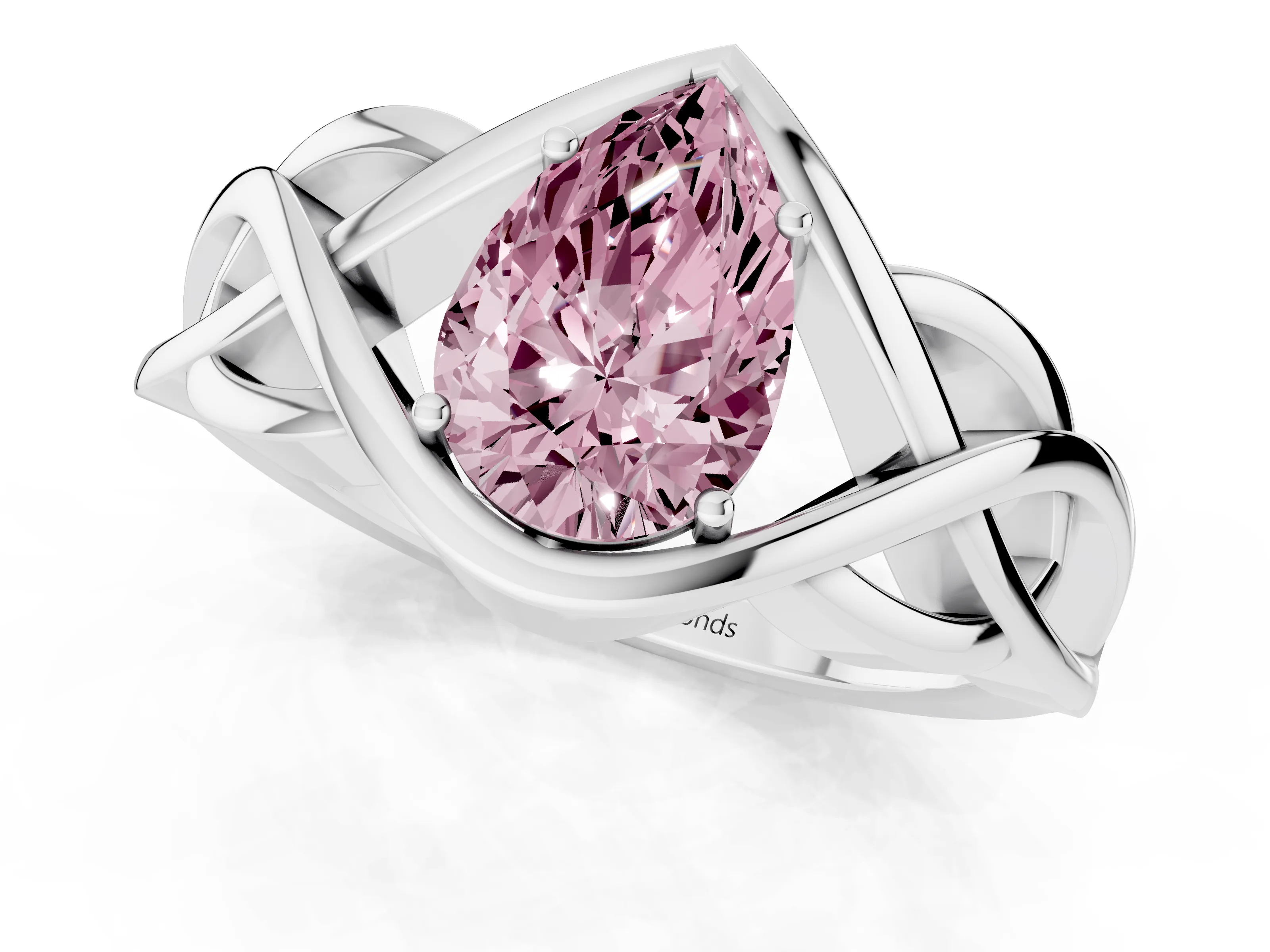 Fancy Pink Pear Cut Diamond Solitaire Ring Set in Platinum with Intertwined Band