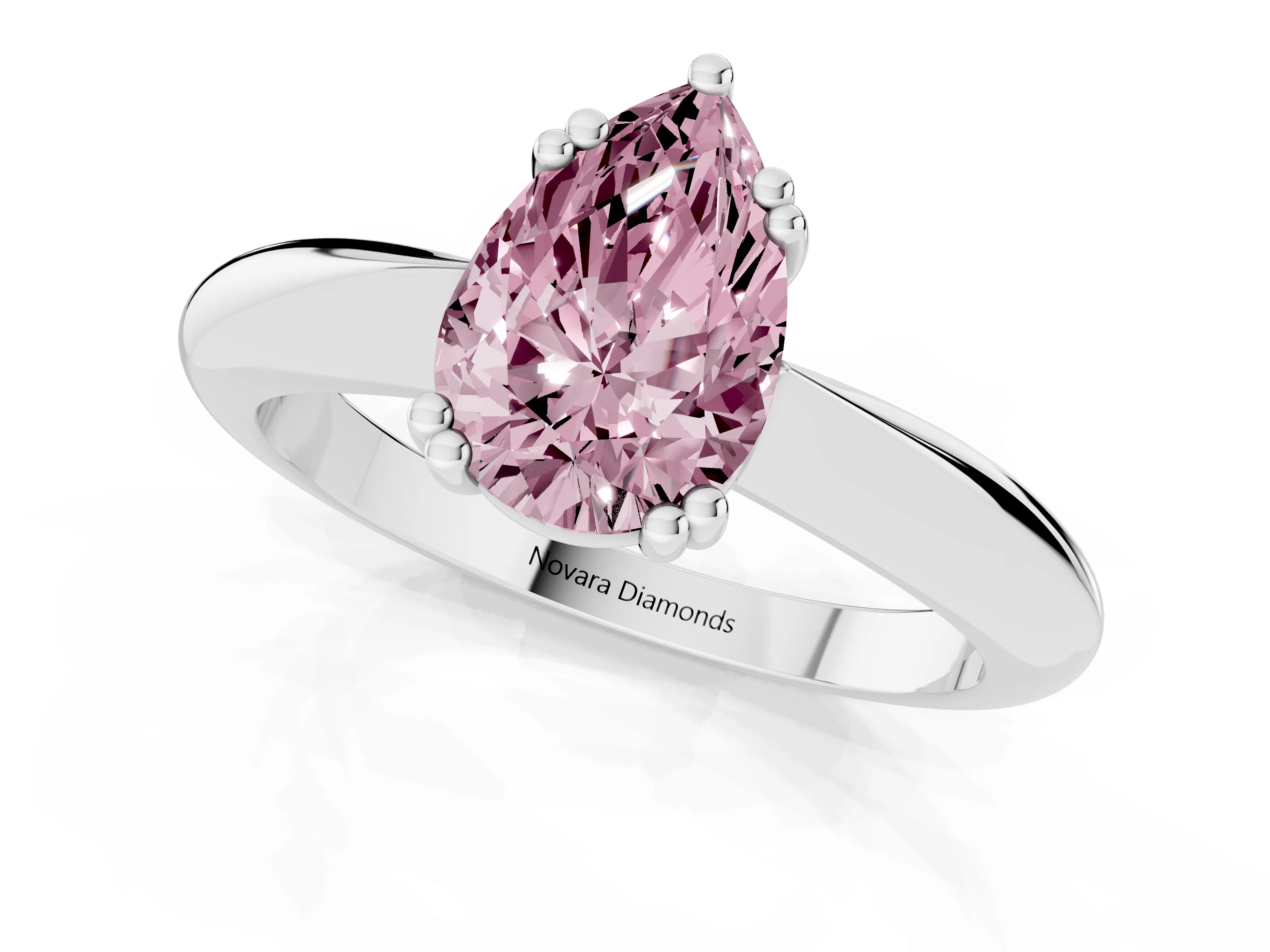Fancy Pink Pear Cut Diamond Solitaire Engagement Ring Set in Silver with Tapered Band and Prong Setting