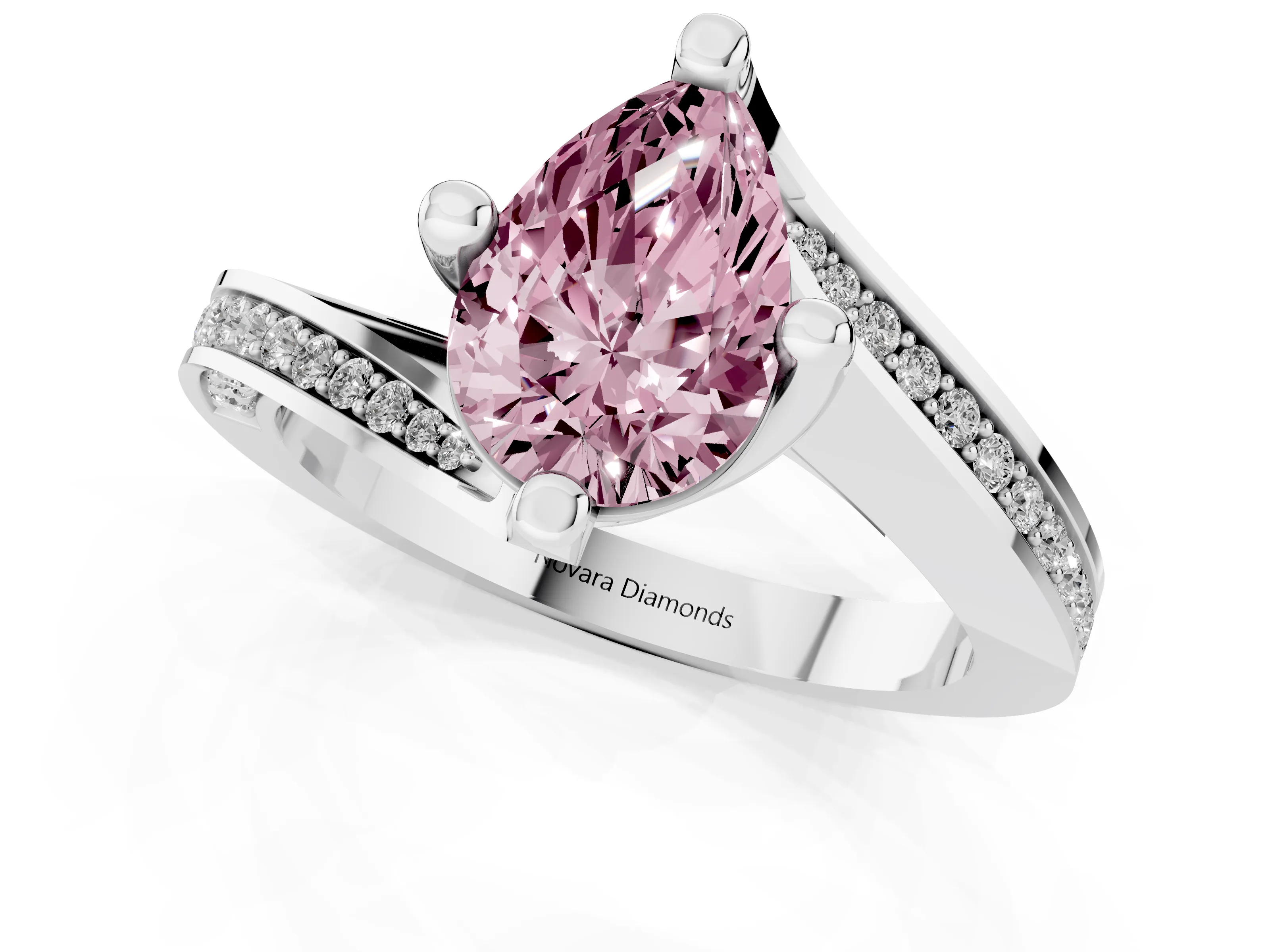 Fancy Pink Pear Cut Diamond Solitaire Ring Set in Platinum with Intertwined Pavé Twist Band – second view
