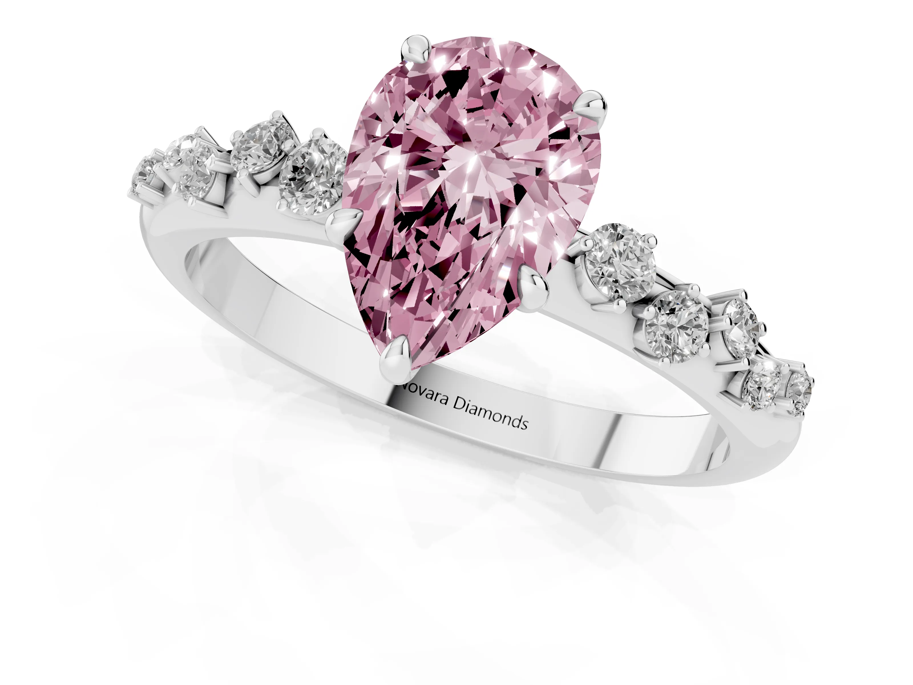 Fancy Pink Pear Cut Diamond Cluster Solitaire Ring Set in Platinum with Prong Setting