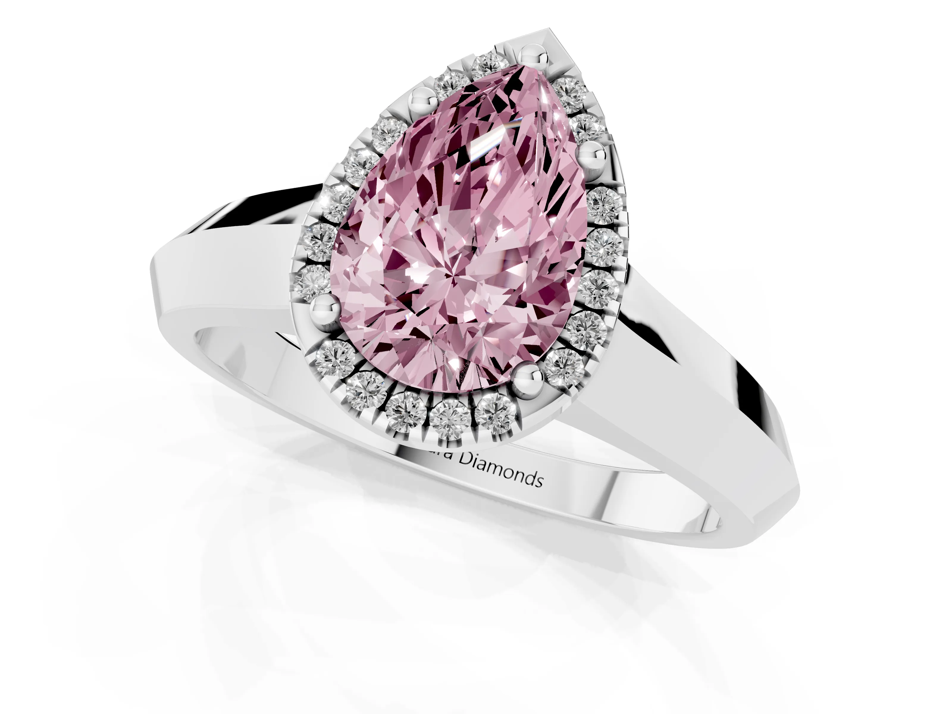 Fancy Pink Pear Cut Diamond Halo Ring Set in Silver with Cathedral Band and Prong Setting