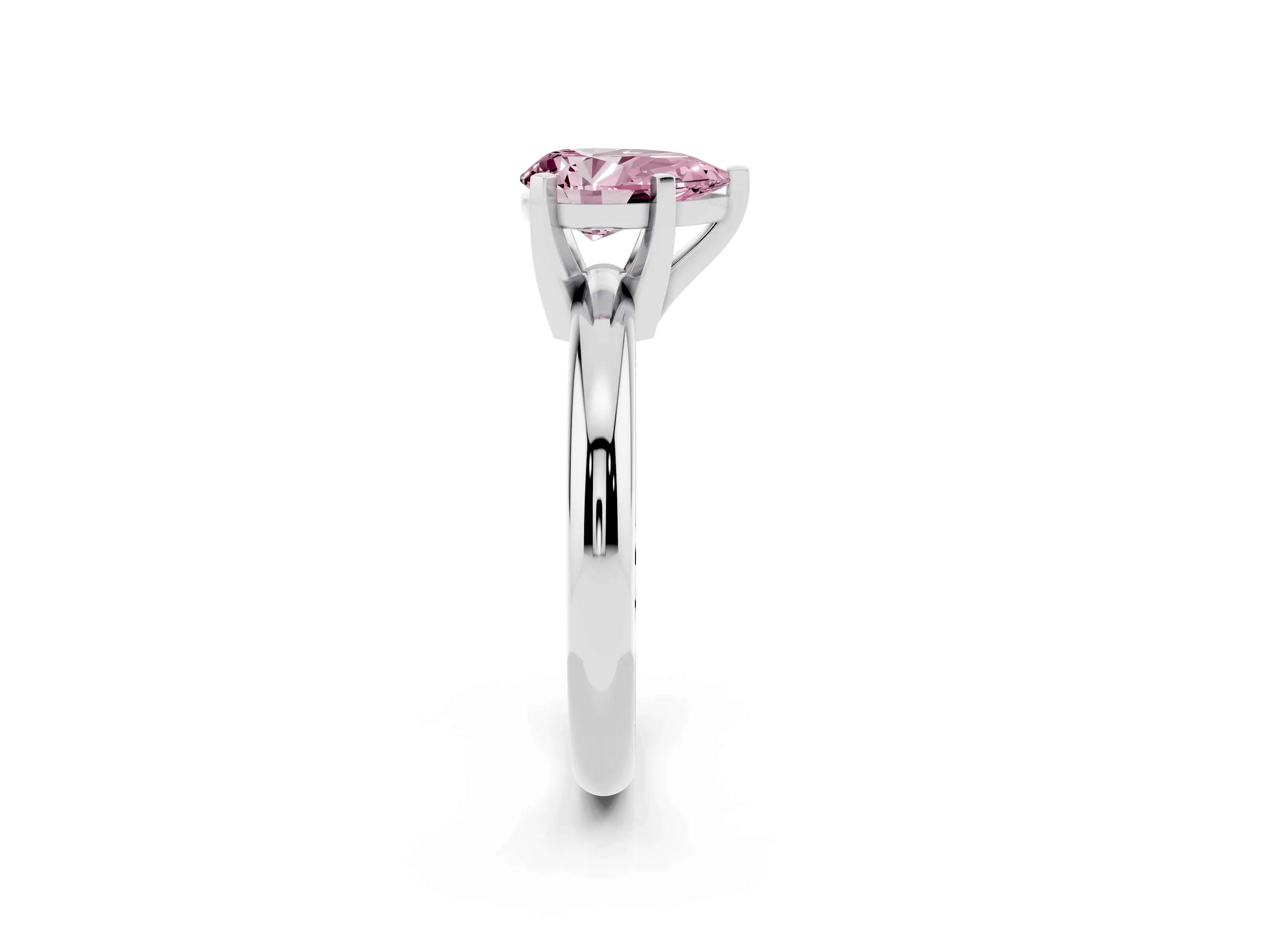 Fancy Pink Pear Cut Diamond Solitaire Engagement Ring Set in Platinum with Round Band and Prong Setting