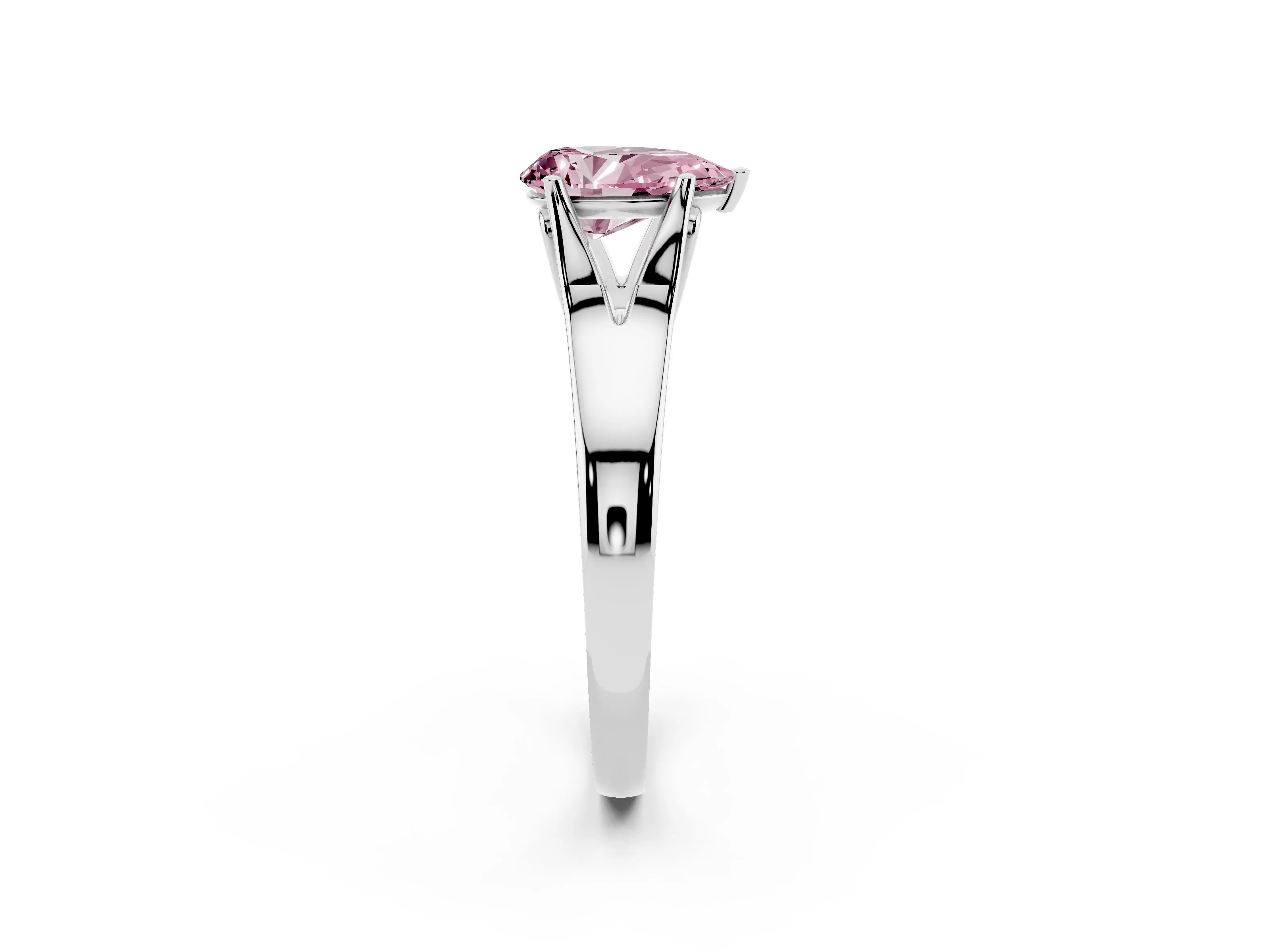 Fancy Pink Pear Cut Diamond Solitaire Ring Set in Silver with Arched Cathedral Band and Prong Setting