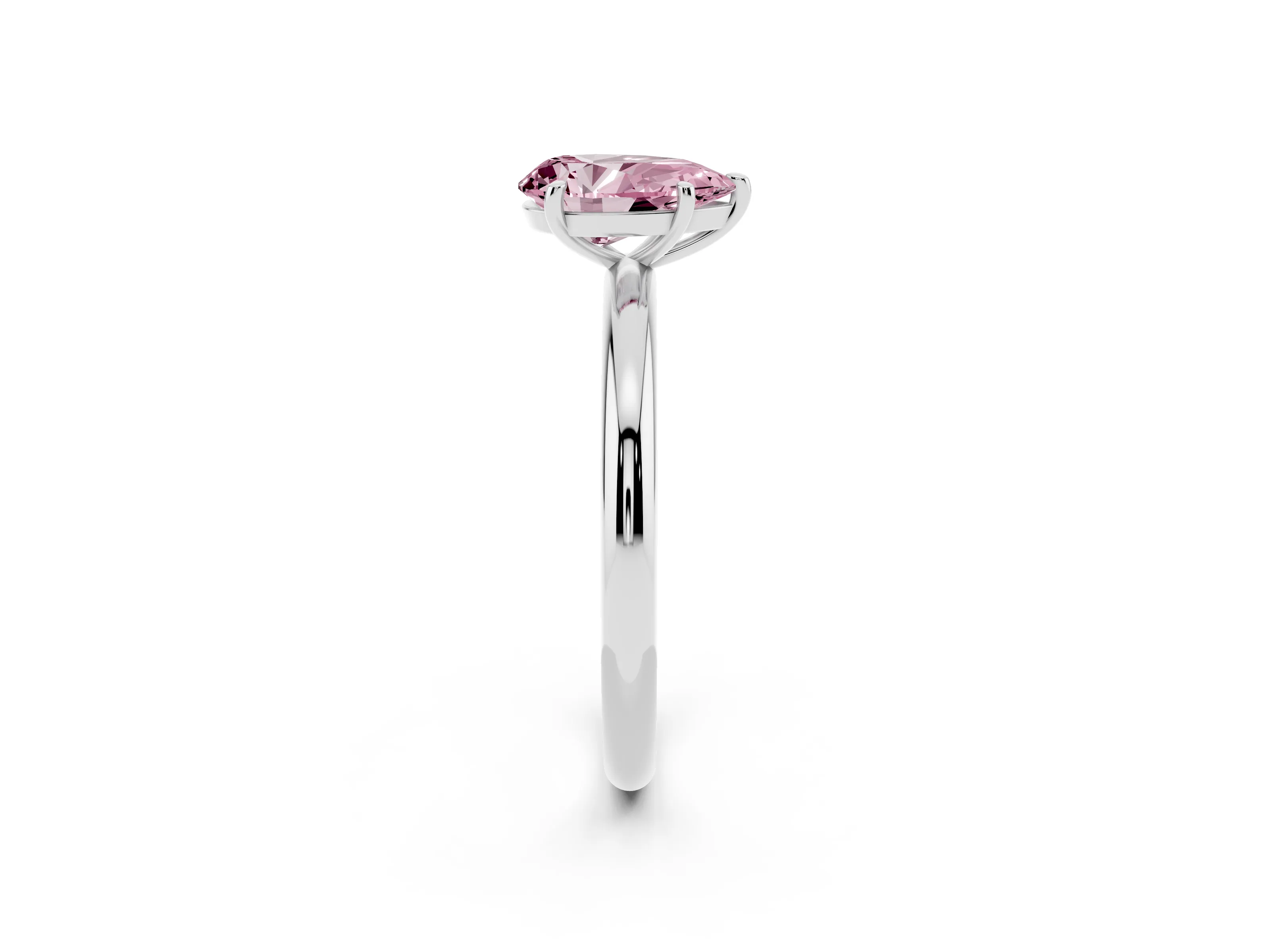 Fancy Pink Pear Cut Diamond Solitaire Ring Set in White gold with Prong Setting on a Polished Plain Band