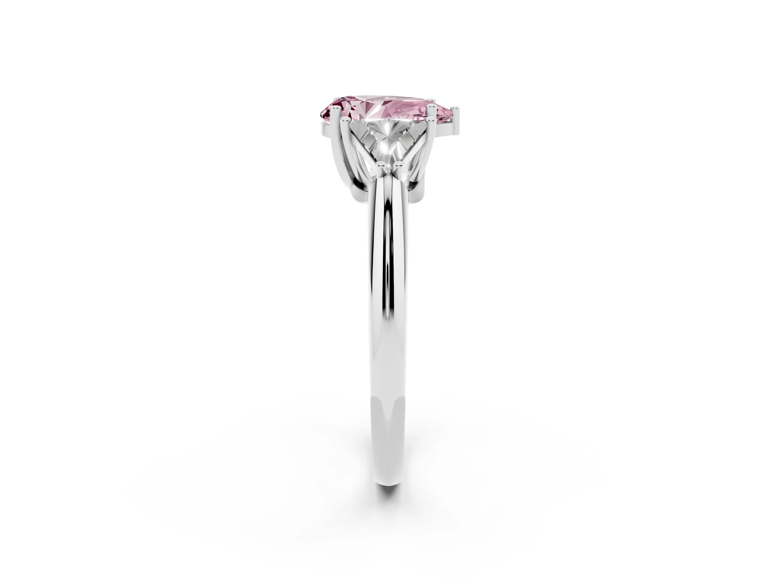 Fancy Pink Pear Cut Diamond Three-Stone Engagement Ring Set in Platinum with Trillion Side Stones