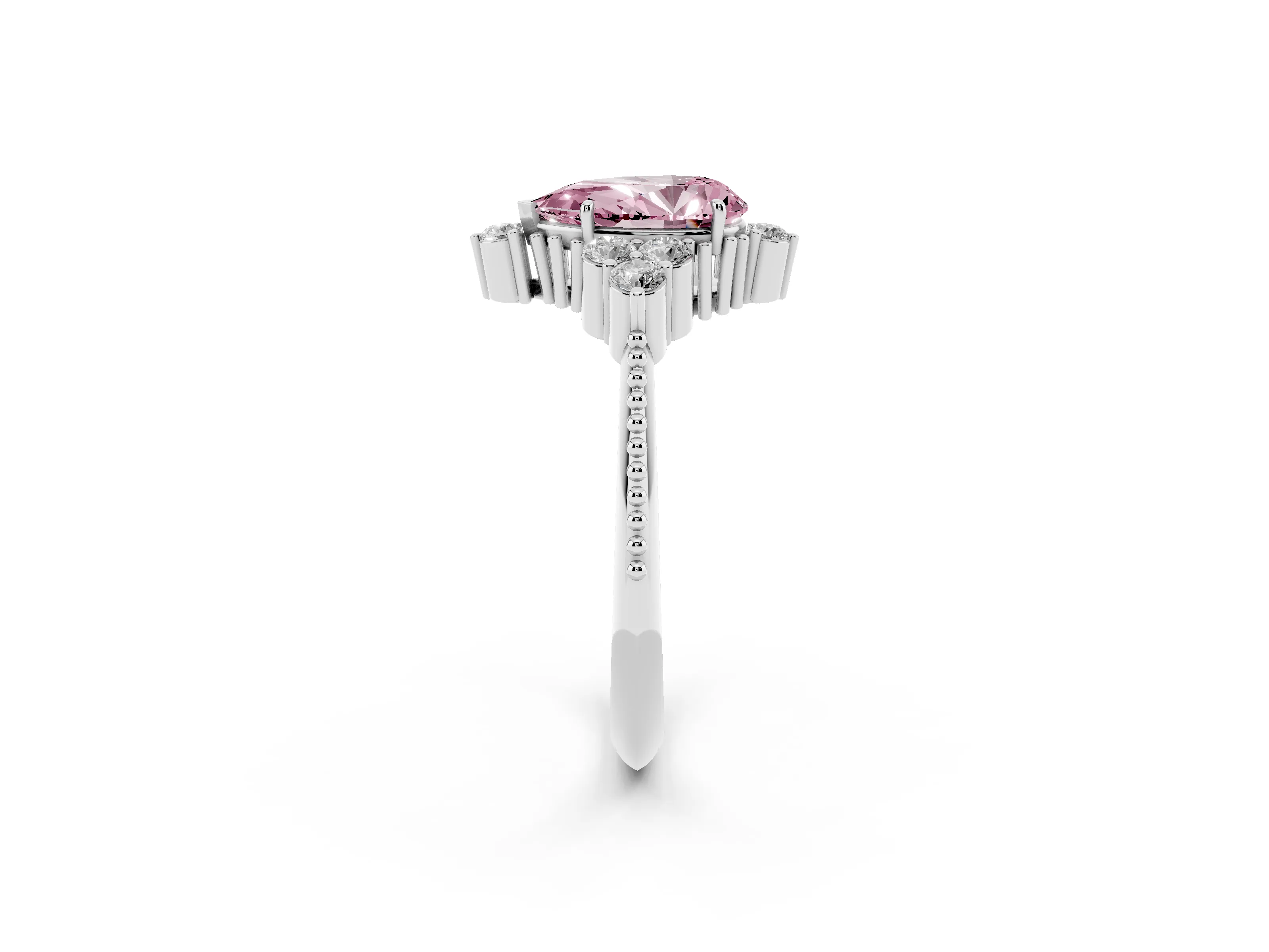 Fancy Pink Pear Cut Diamond Cluster Ring Set in Silver with Beaded Band