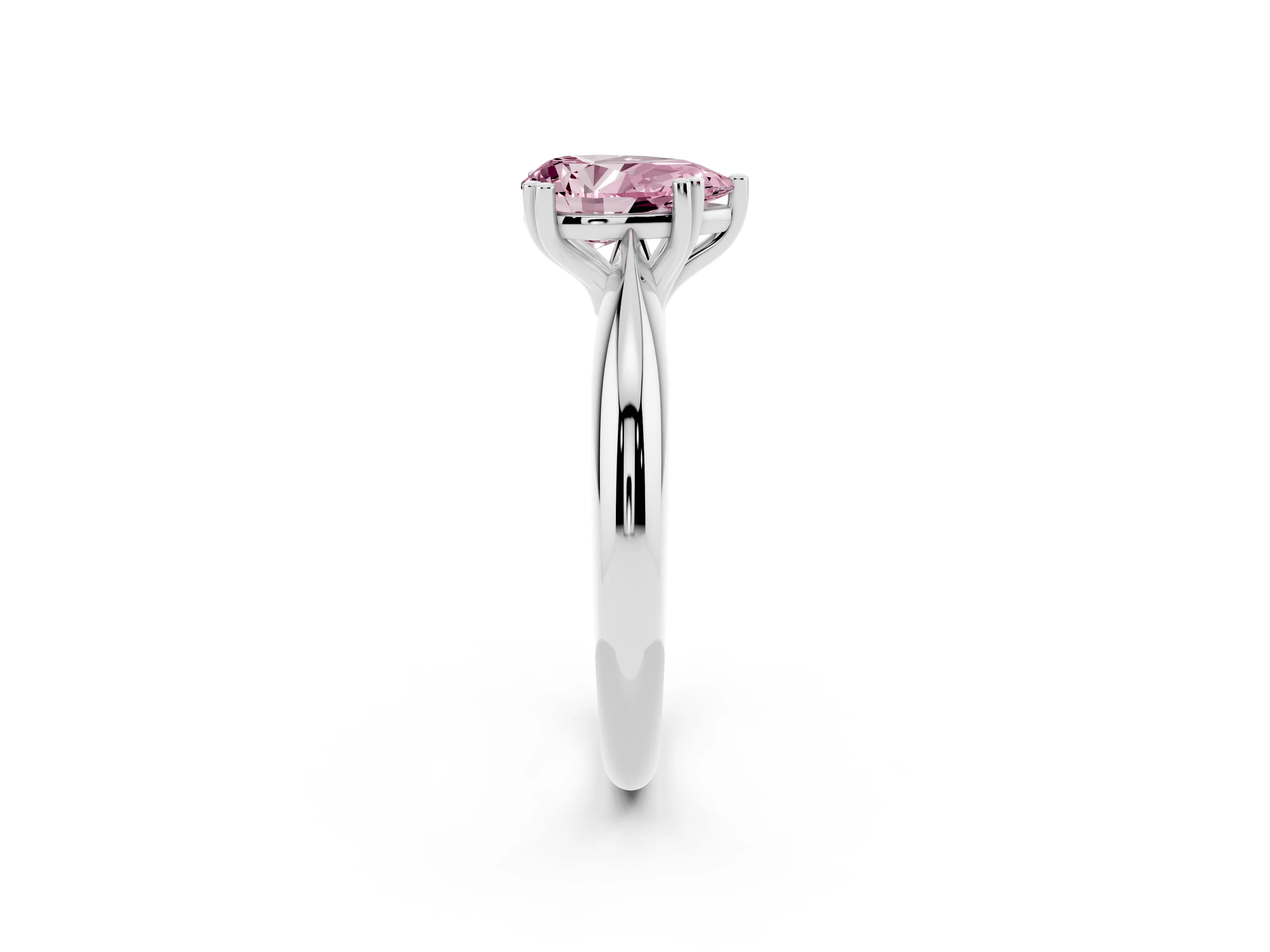 Fancy Pink Pear Cut Diamond Solitaire Engagement Ring Set in Silver with Tapered Band and Prong Setting