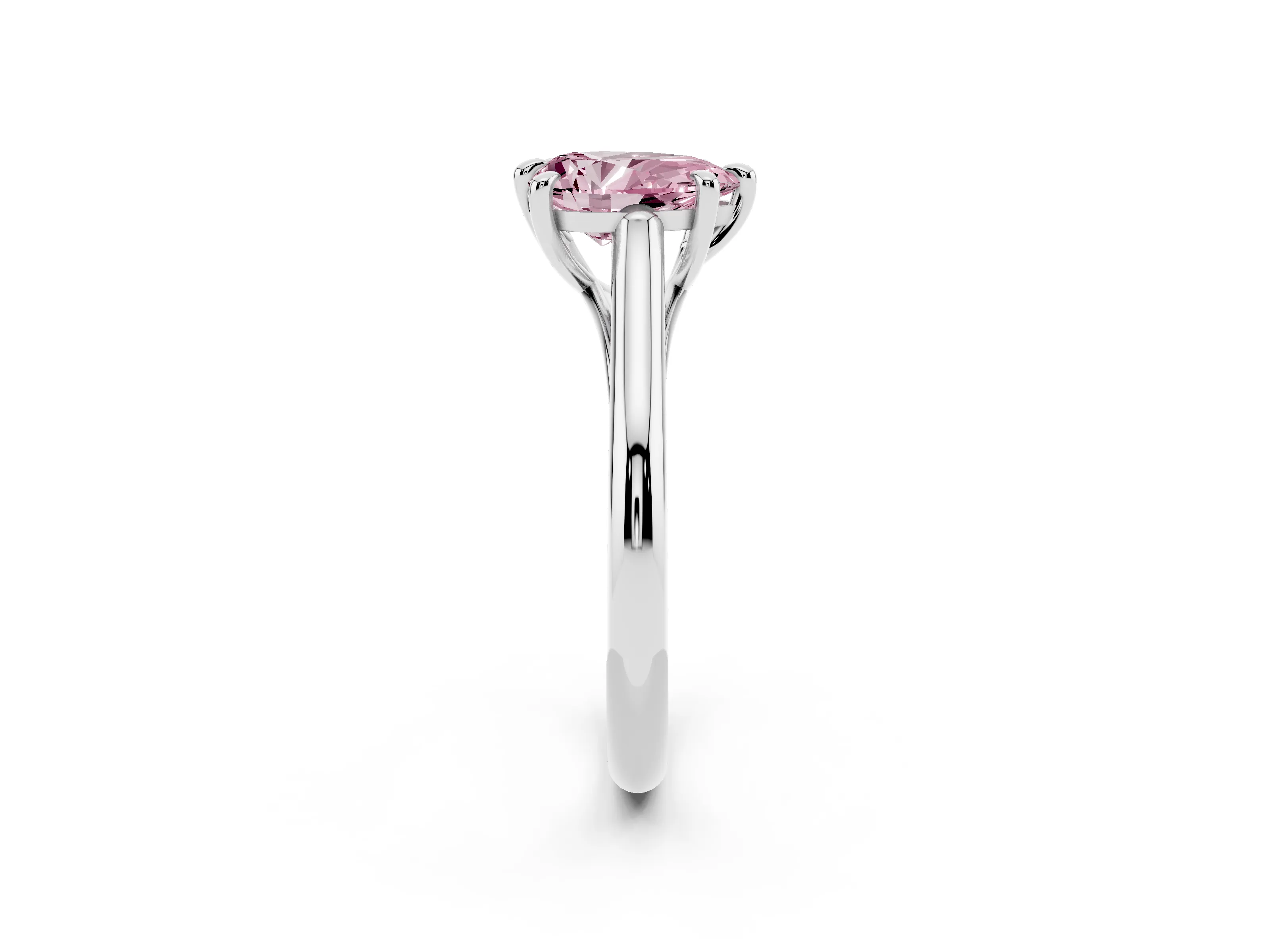 Fancy Pink Pear Cut Diamond Solitaire Engagement Ring Set in Platinum with Prong Setting and Plain Classic Band