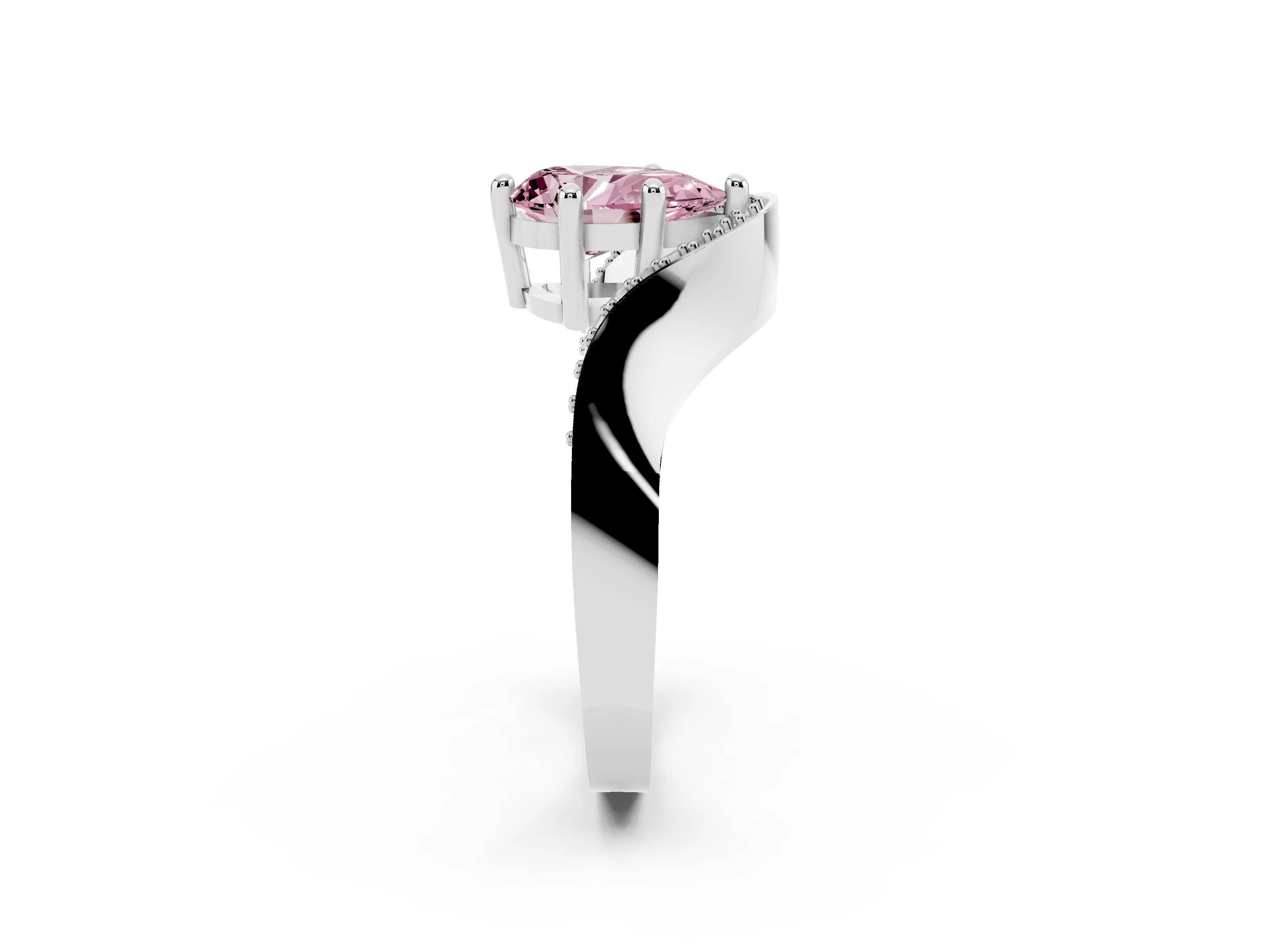 Fancy Pink Pear Cut Diamond Solitaire Engagement Ring Set in White gold with Pavé Shoulders
