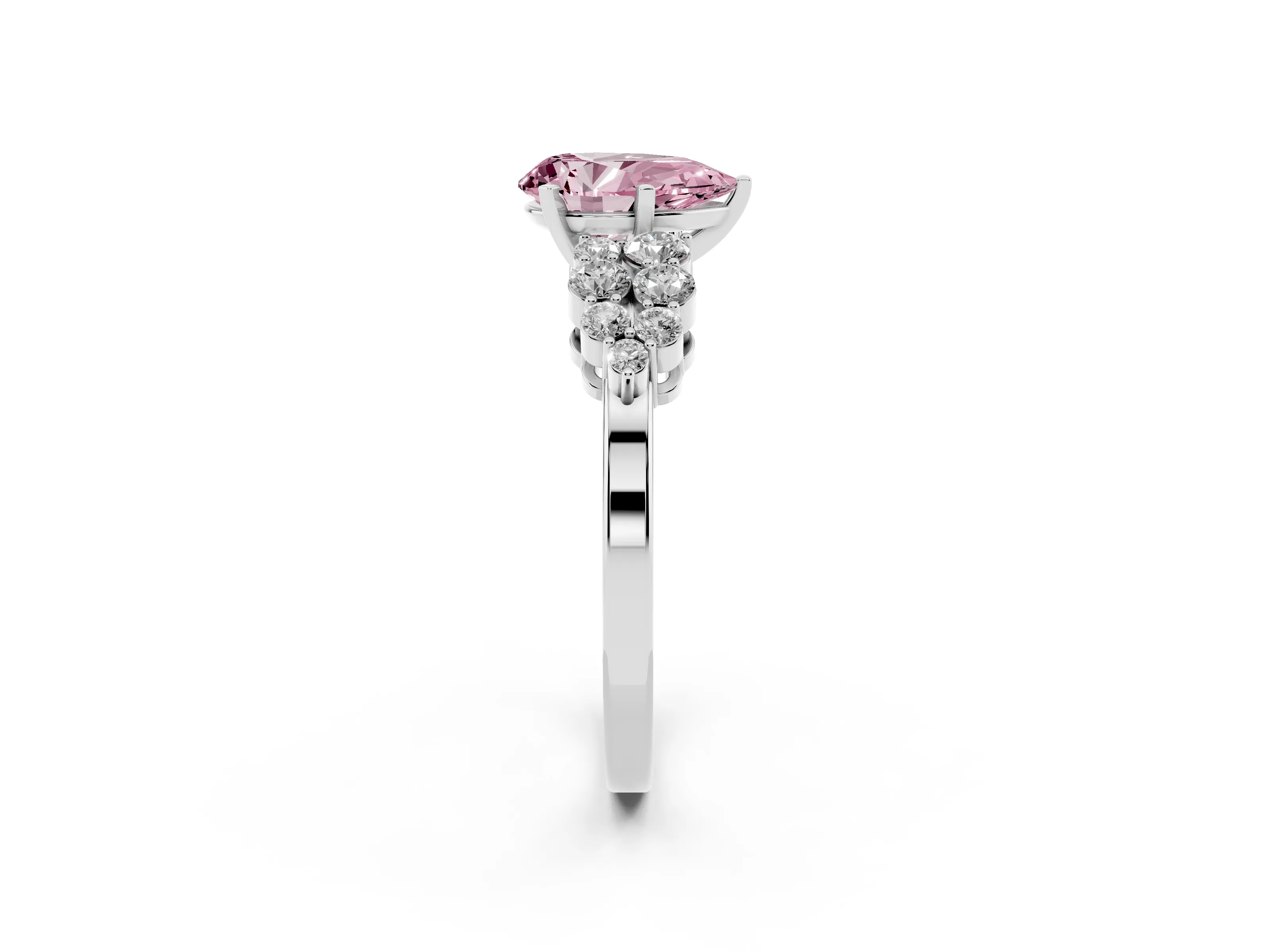 Fancy Pink Pear Cut Diamond Cluster Engagement Ring Set in Silver with Pavé Band and Prong Setting