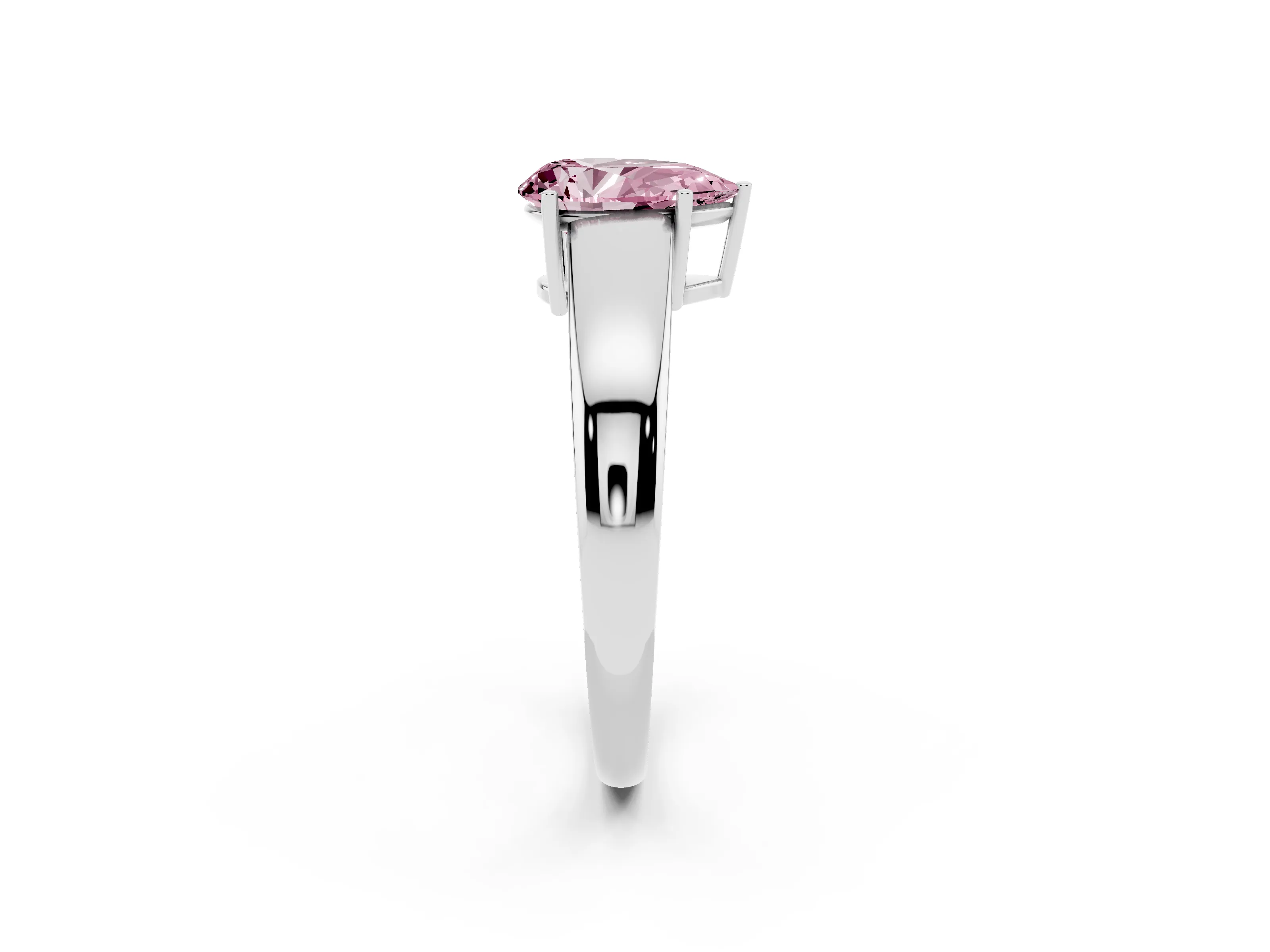 Fancy Pink Pear Cut Diamond Solitaire Ring Set in White gold with Tapered Band and Prong Setting