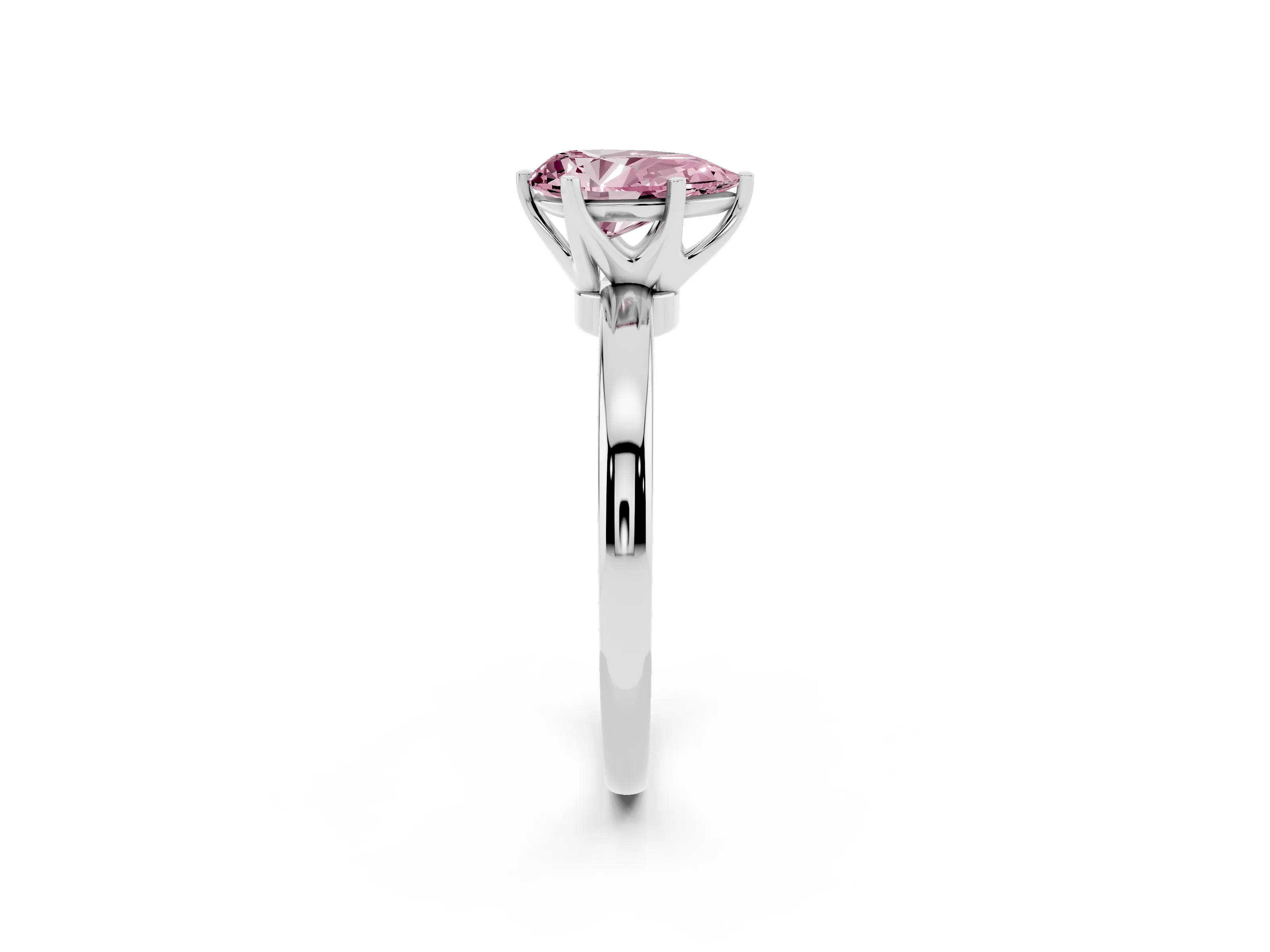 Fancy Pink Pear Cut Diamond Solitaire Ring Set in White gold with Raised Prong Setting on a Classic Band