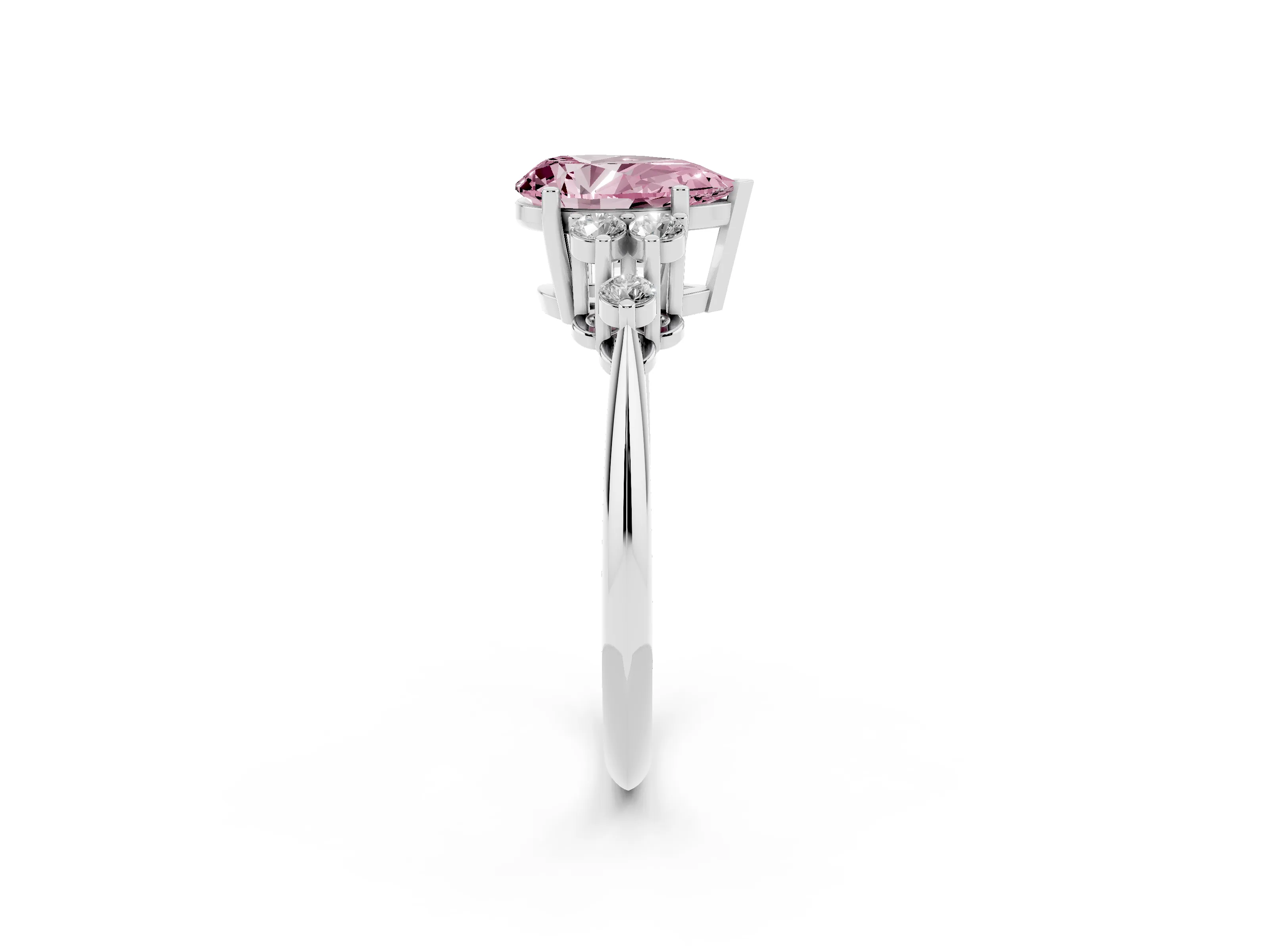 Fancy Pink Pear Cut Diamond Cluster Ring Set in Platinum with Plain Band and Prong Setting