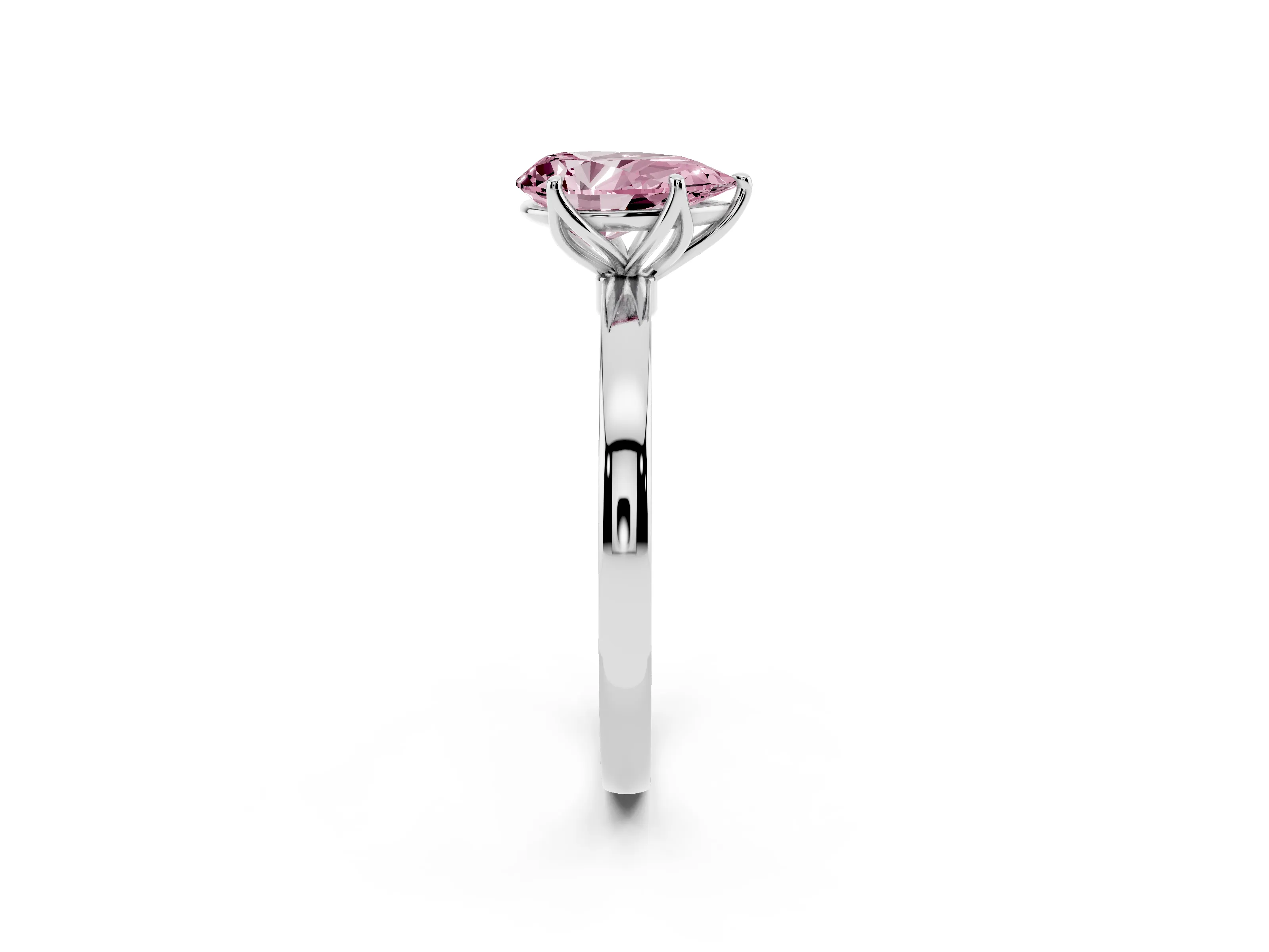 Fancy Pink Pear Cut Diamond Solitaire Ring Set in Platinum with Prong Setting and Thin Polished Band